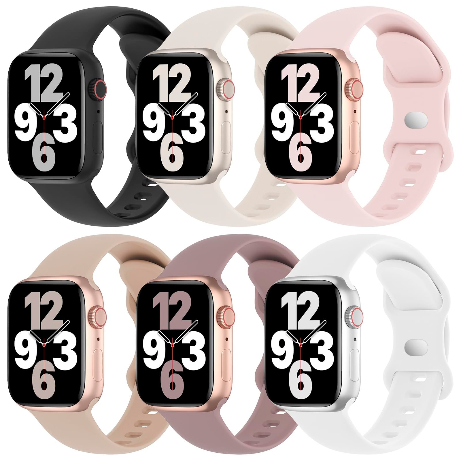 6 Pack Silicone Bands Compatible with Apple Watch Band 38mm 40mm 41mm 42mm 44mm 45mm 46mm 49mm Women Men, Soft Sport Strap Replacement Wristband for iWatch Series 10 9 8 SE 7 6 5 4 3 2 1 Ultra