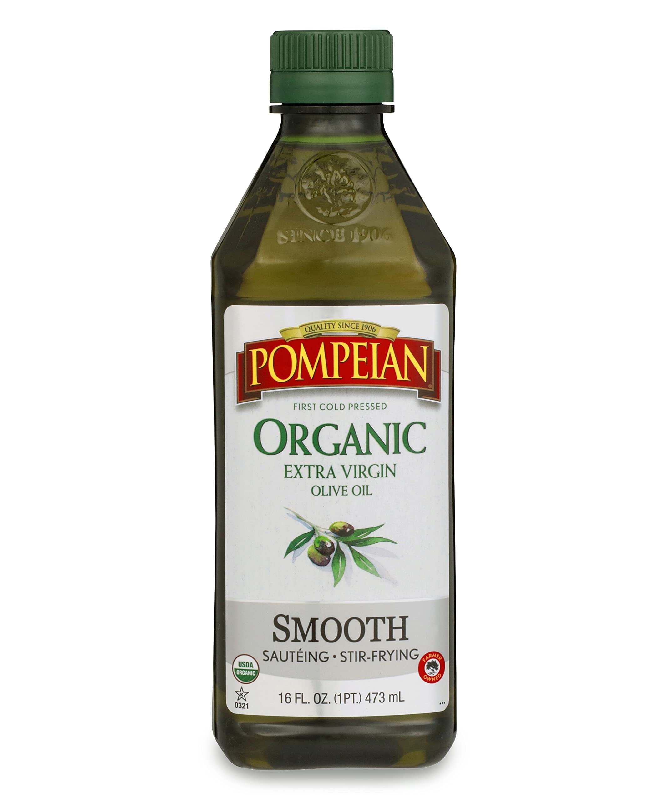 Pompeian USDA Organic Smooth Extra Virgin Olive Oil, Contains Polyphenols, First Cold Pressed, 16 Fl Oz