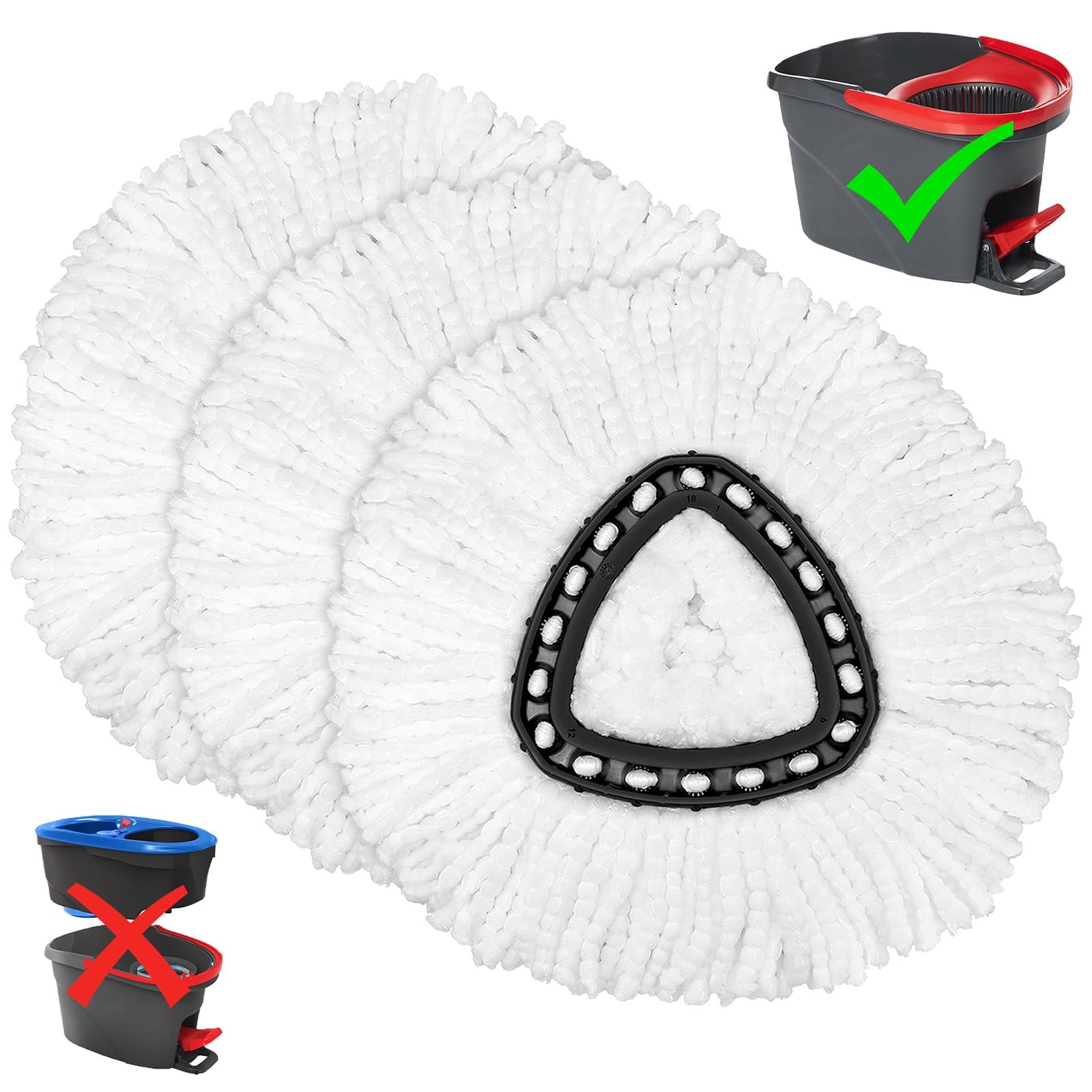 Mop Replacement Heads for O-Ceda Mop Replace Head EasyWrin Spin Mop Heads Replacements, Microfiber Spin Mop Refills, Easy Cleaning Mop Head Replacement (White-3 Mop Heads)