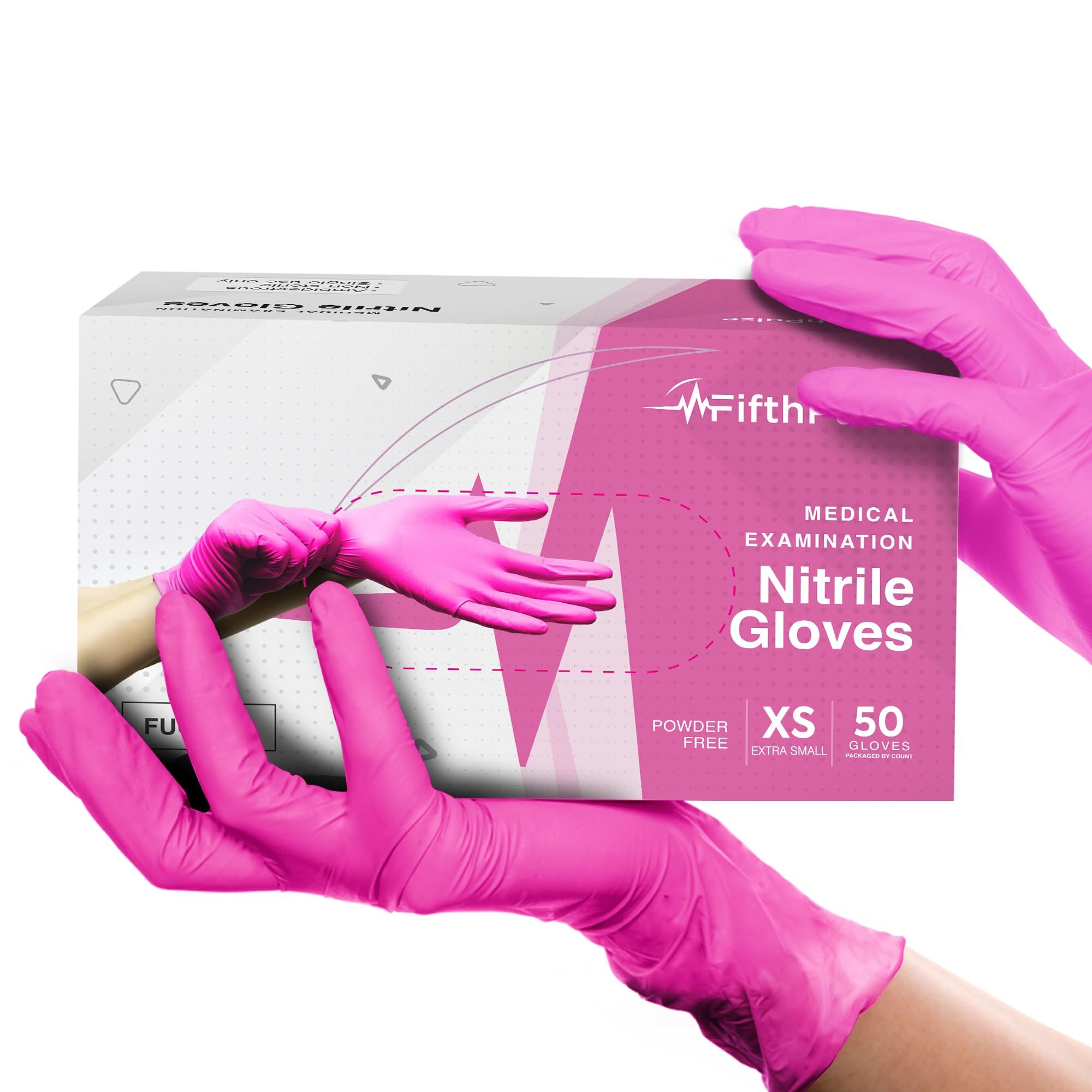 FifthPulse Fuchsia Hot Pink Nitrile Disposable Gloves - 3 Mil Nitrile - Powder and Latex Free - Surgical Medical Exam Gloves
