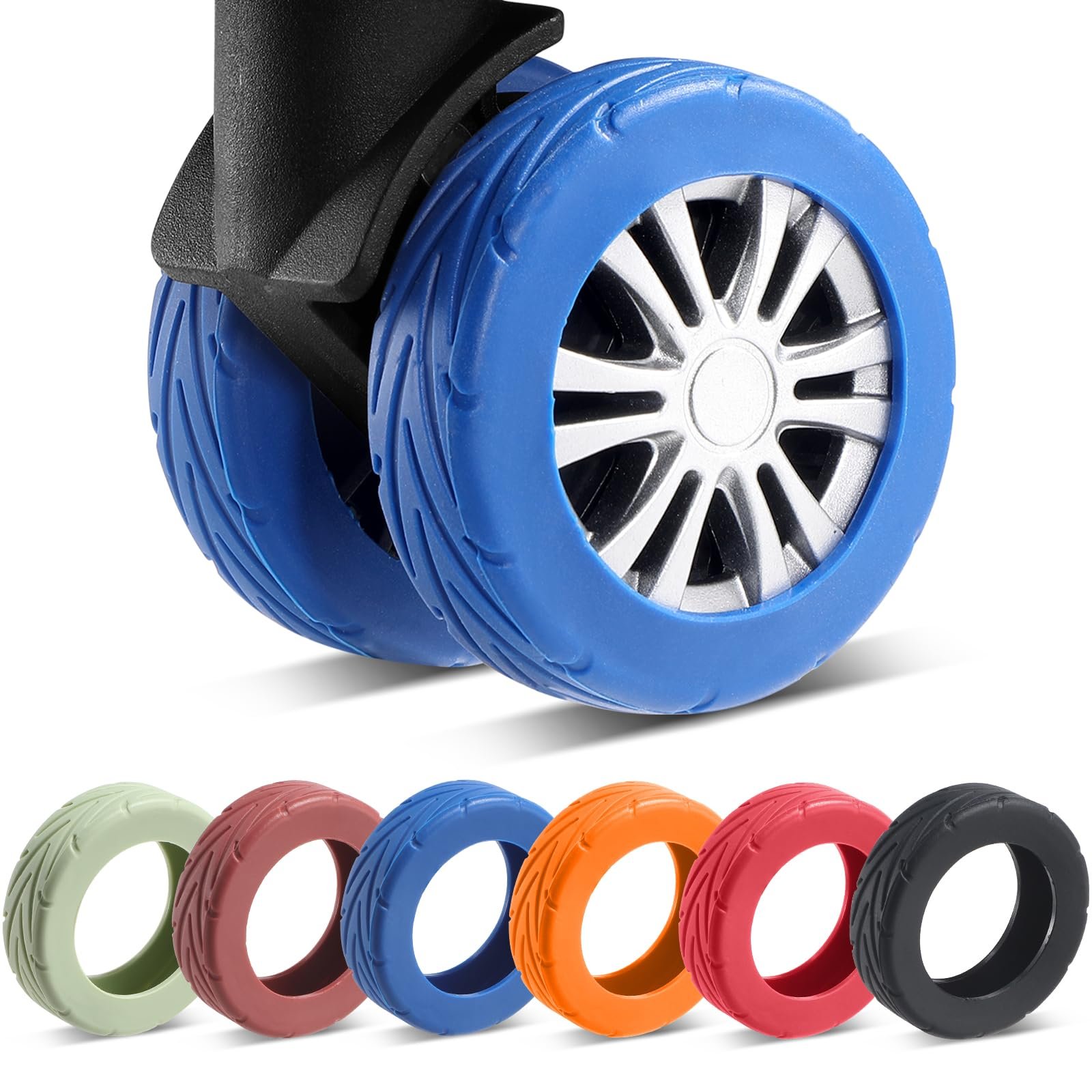 8 Pcs Upgrade Luggage Wheel Covers, Carry On Luggage Suitcases,Wear-Resistant, Anti-Noise, Silicone Wheel Protective Covers for 2-2.4" Spinner Wheel,Essential Travel Accessories (Blue)