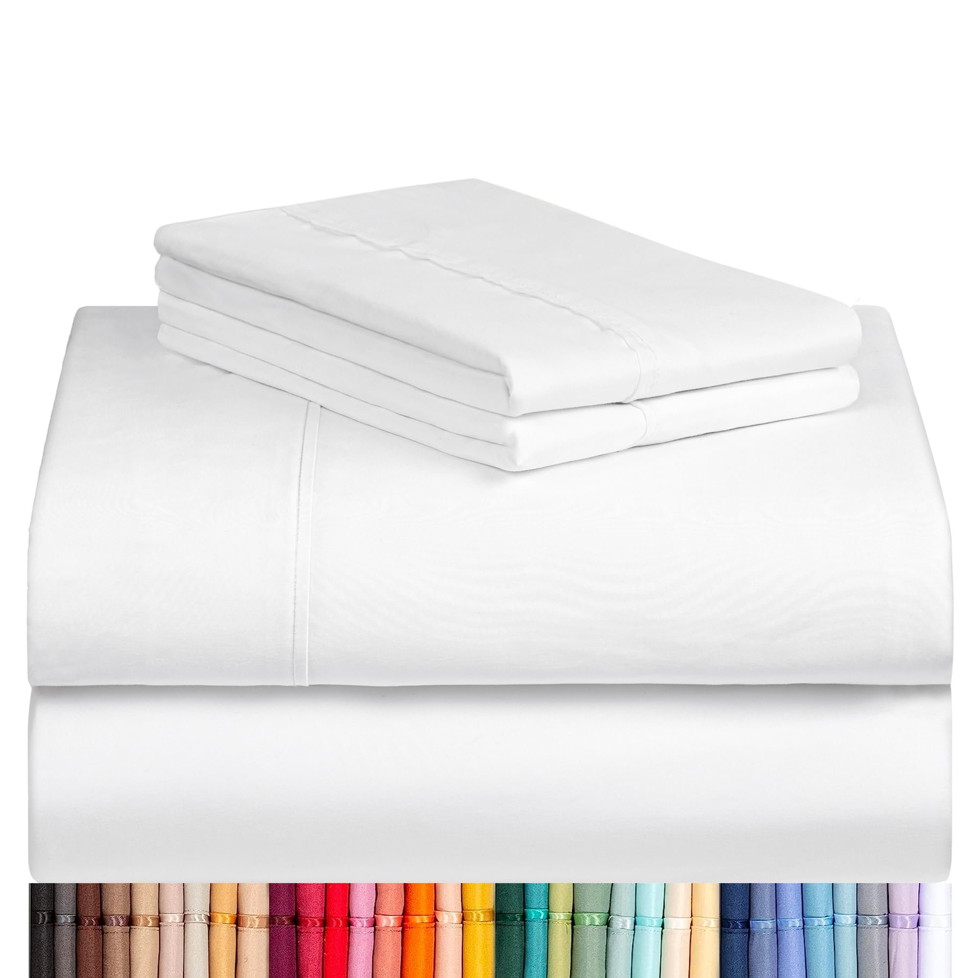 LuxClub 4 PC Queen Sheet Set, Bed Sheets Queen Size, Deep Pockets Wrinkle Free Cooling Bed Sheets Machine Washable Hotel Bedding Silky Soft - White Queen