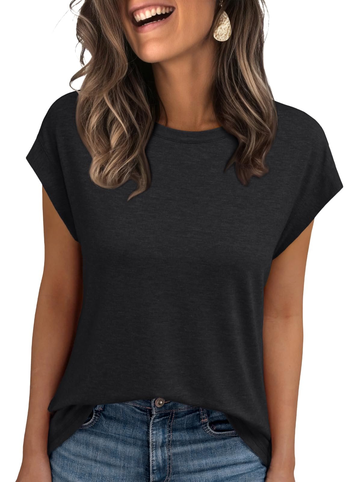 AUTOMET Womens Cap Sleeve Summer Tops T Shirts Business Casual Dressy Spring Fashion Outfits Cute Trendy Clothes 2025