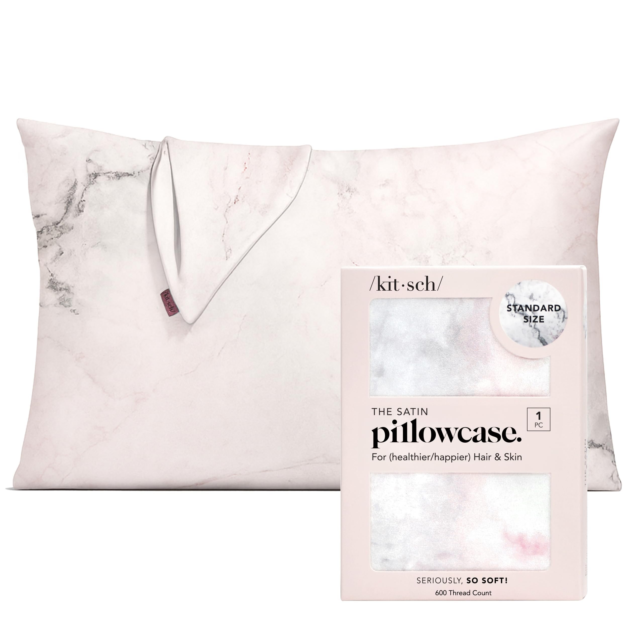 Kitsch Satin Pillowcase with Zipper for Hair & Skin, Softer Than Silk Pillow Cases Queen, Wrinkle-Free, Smooth and Cooling Satin Pillow Covers, Standard Size 19"x26", Marble