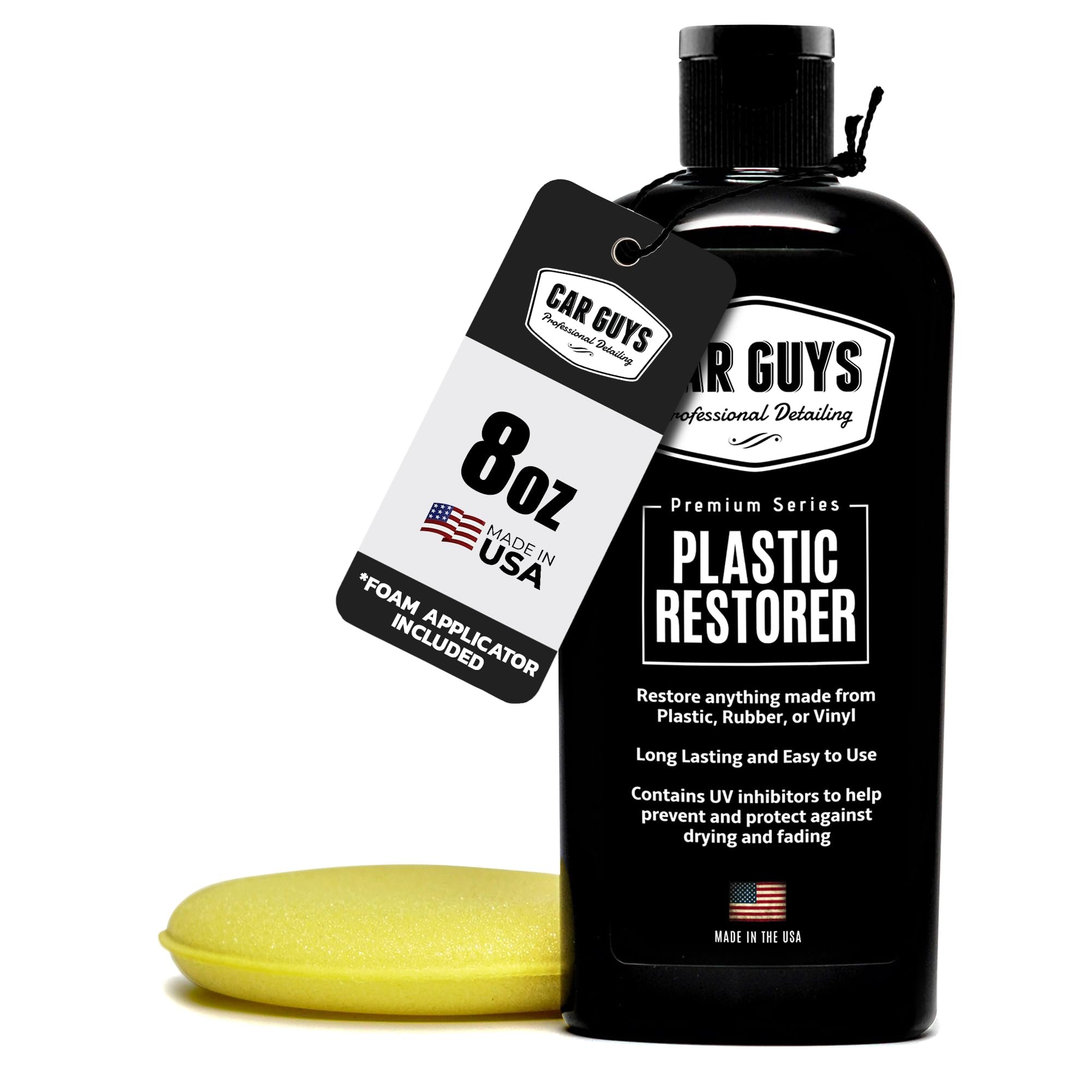 CAR GUYS Plastic Restorer | Bring Plastic, Rubber, and Vinyl Back to Life! | User Friendly Trim Restorer | Safe Auto Detailing Supplies | 8 Oz Kit with Foam Applicator