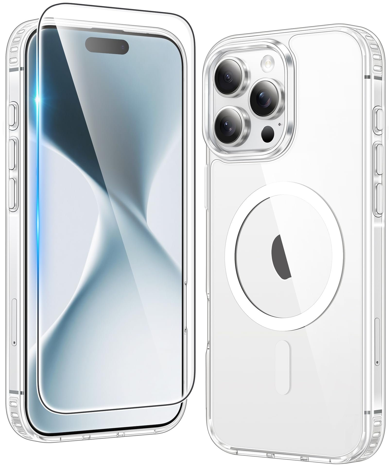 FNTCASE for iPhone 16 Pro-Max Case: Magnetic Military Grade Drop Protection Anti Yellowing Cell Phone Cover - Rugged Shockproof Protective Bumper Transparent Cases