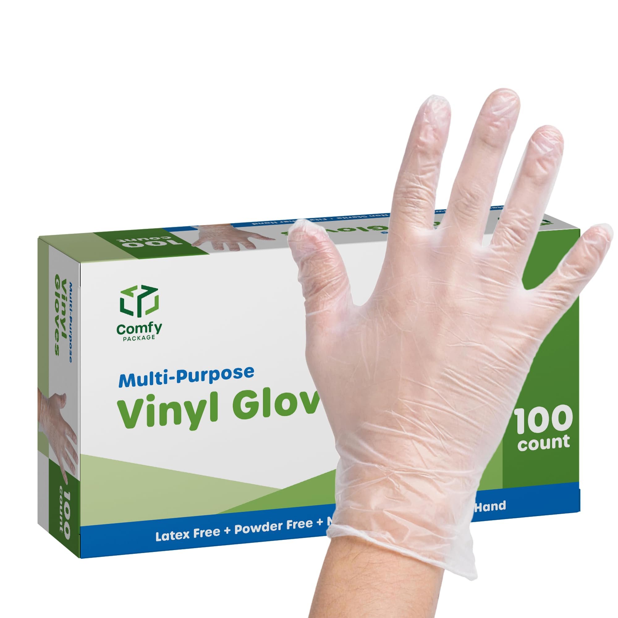 Comfy Package Disposable Vinyl Gloves – Clear, Latex-Free, Powder-Free, BPA-Free – Safe for Food Handling, Cooking & Cleaning