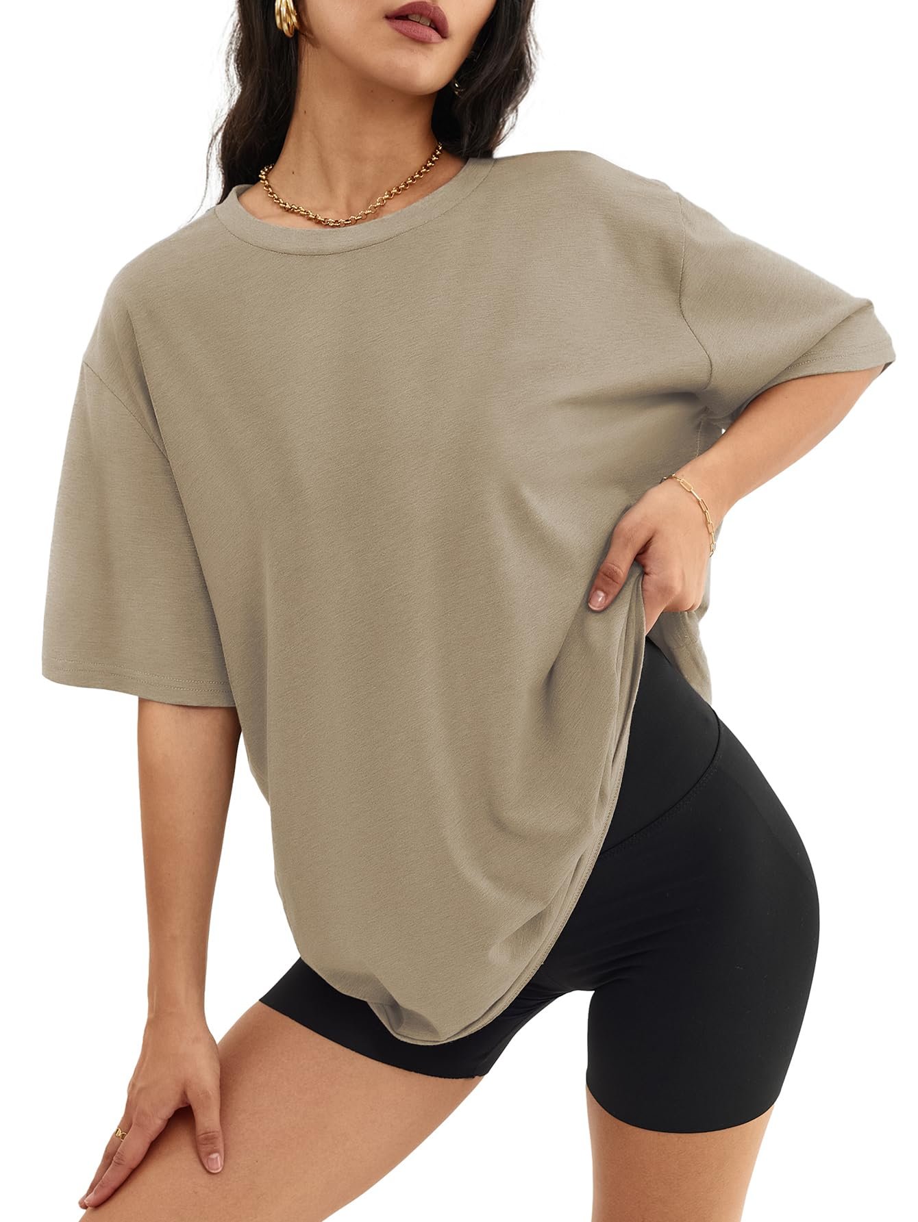 ATHMILE Womens Oversized T Shirts Loose Fit Crewneck Short Sleeve Tops Summer Casual Blouse Y2K 2025 Basic Tee Beach