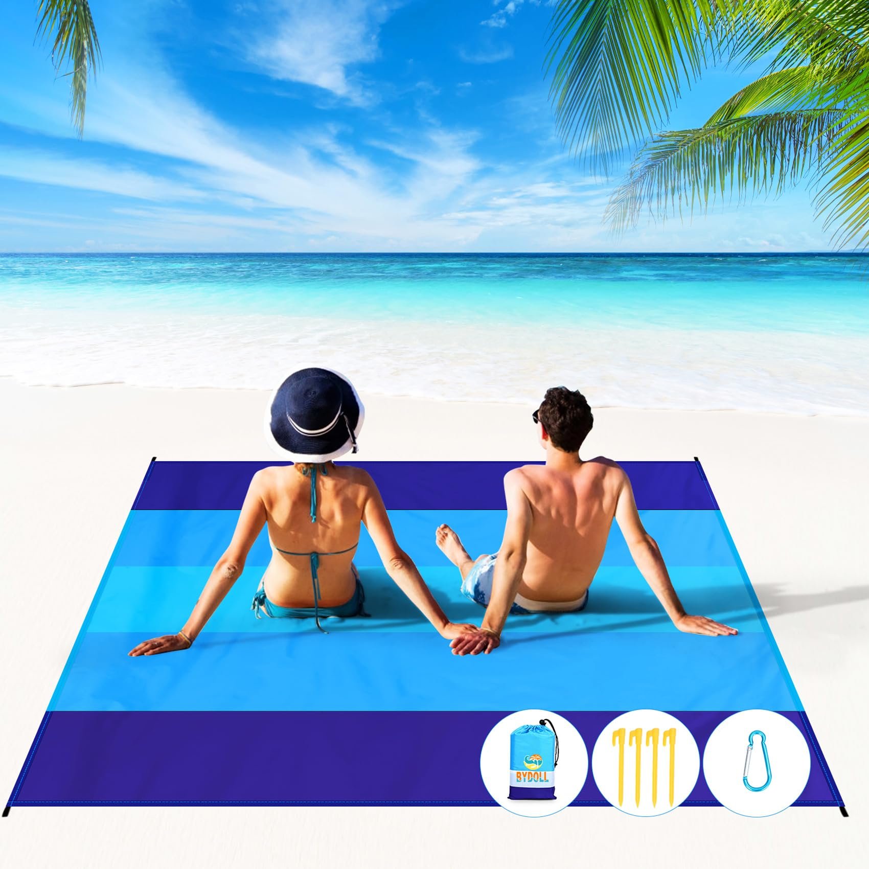 BYDOLL Beach Blanket Waterproof Sandproof Large Sand Free 78''X81''/10'X9' Big Lightweight Blanket Picnic Mat for Beach Travel Camping Hiking Picnic with Stakes