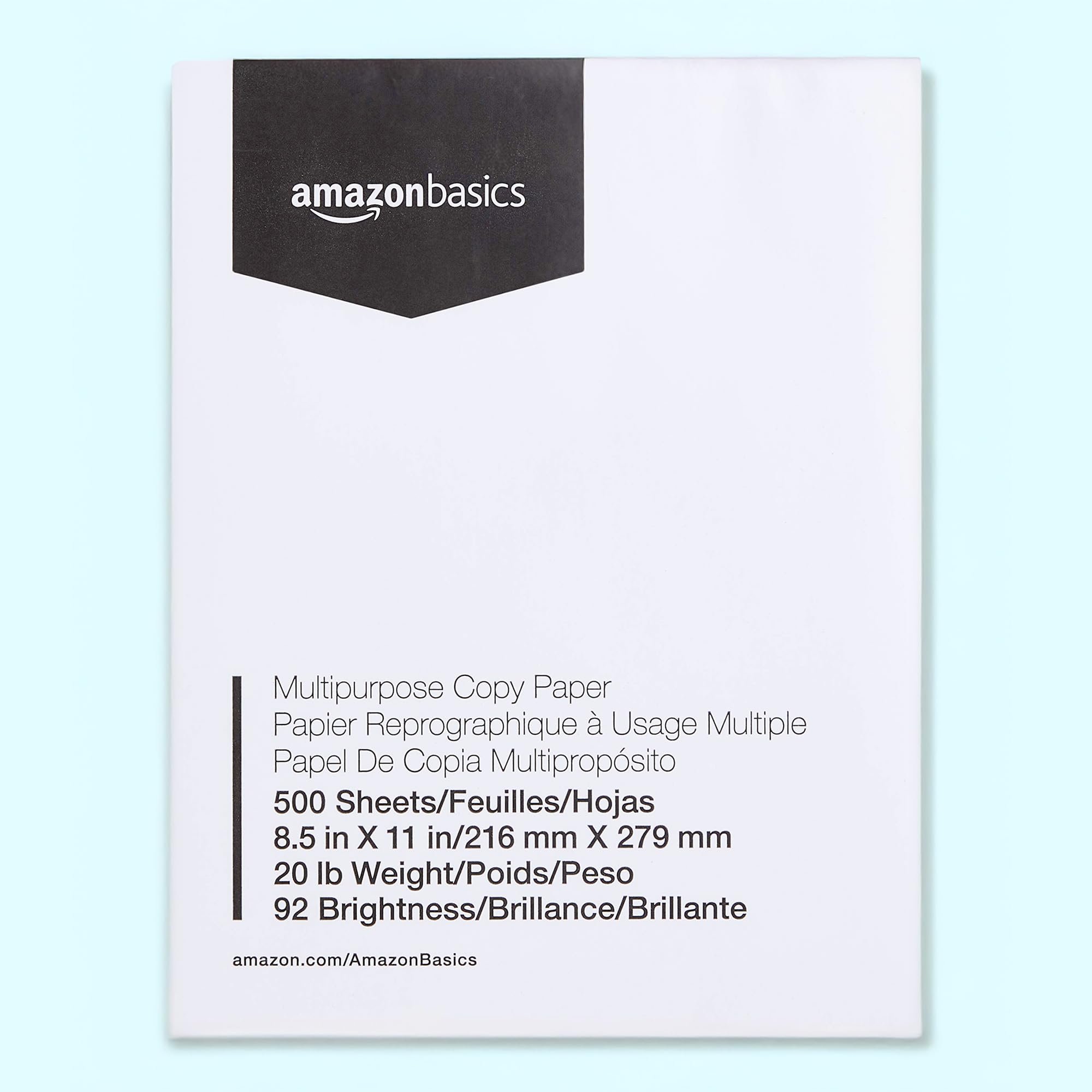 Amazon Basics Multipurpose Copy Printer Paper, 8.5 x 11 Inches, 20 lb, 1 Ream, (500 Sheets), 92 Bright, White
