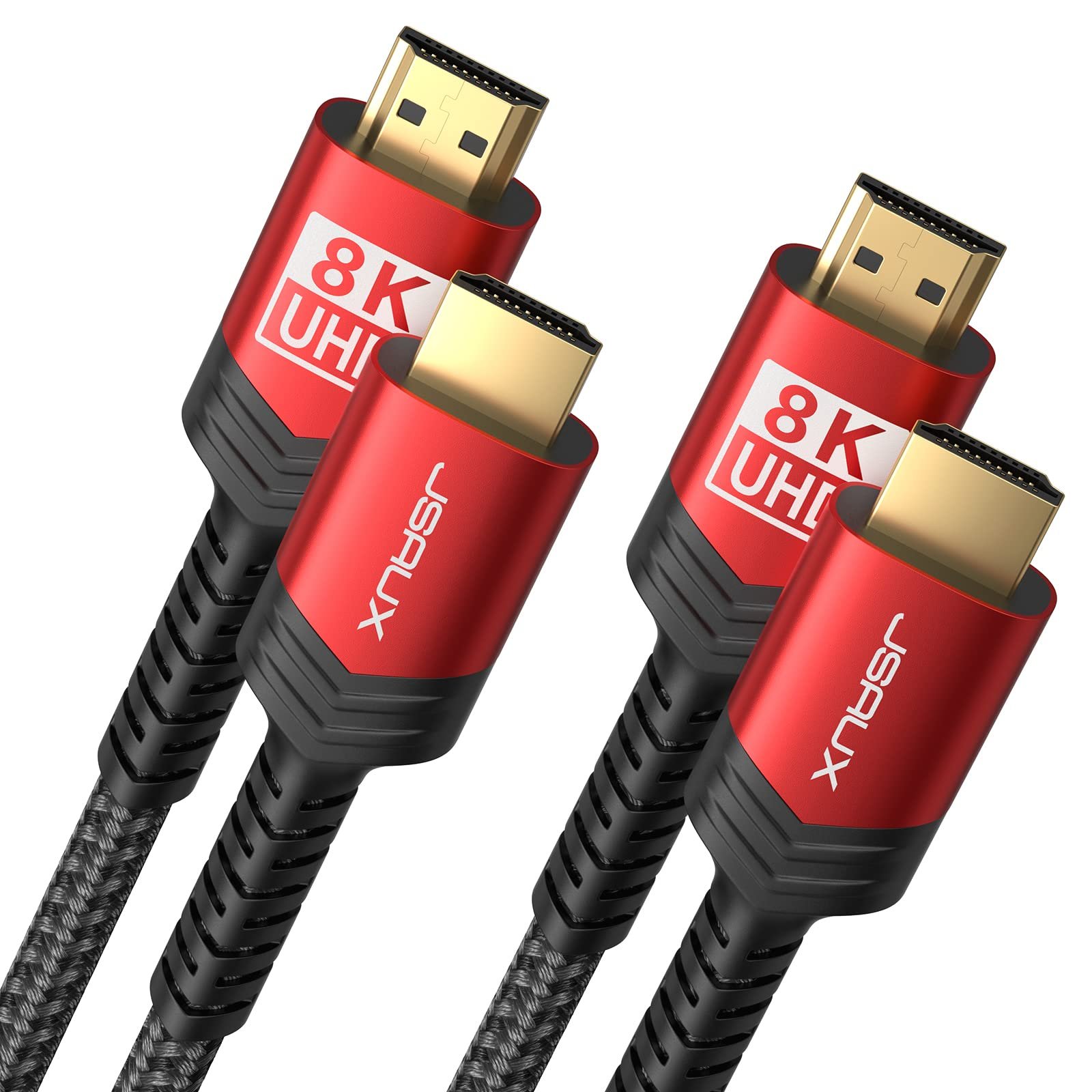 JSAUX 8K HDMI Cable 2.1 2 Pack 6ft, 48Gbps Ultra High Speed HDMI Cable Braided Cord (4K@144Hz, 4K@120Hz, 8K@60Hz) HDCP 2.2&2.3 HDR 10 eARC ARC, Compatible with Switch 2/PS5/Laptop/Monitor/HDTV/-Red