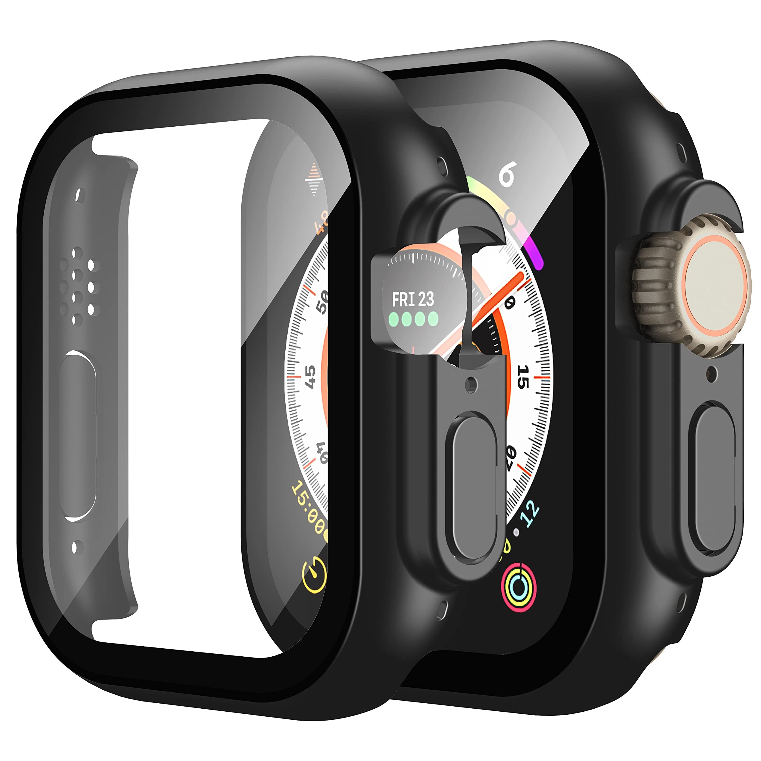 Misxi 2 Pack Hard PC Case with Tempered Glass for Apple Watch Ultra 2 | 49mm | Ultra (2024) Compatible | Thin Protective Case | Screen Protector | Shockproof Cover | with Button | Black