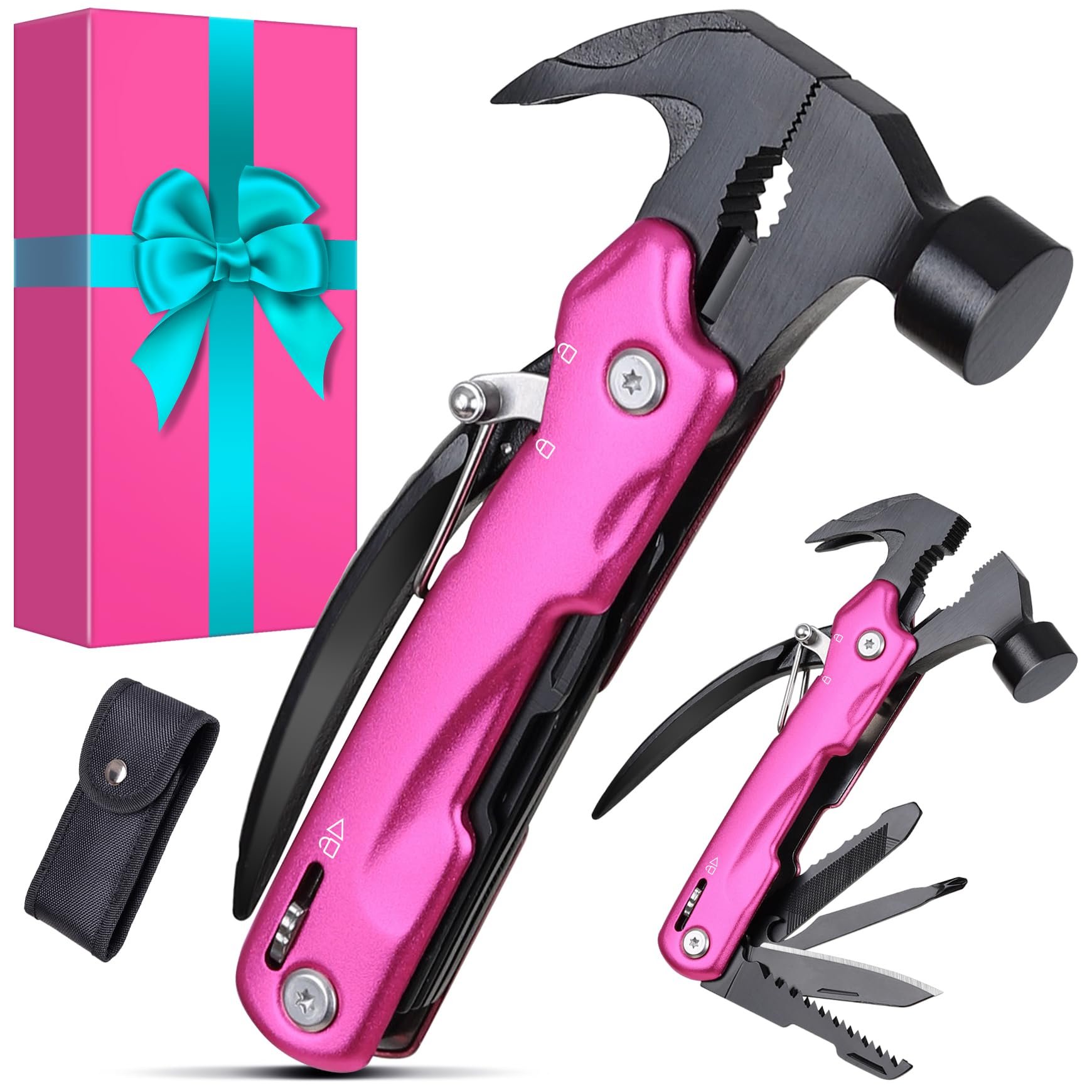 Women Gifts for Mom Wife - Gifts for Women Christmas, Stocking Stuffers - Mothers Day Birthday Gift for Woman, Christmas Woman Gift from Daughter, Son - Pin’k Multitool Hammer