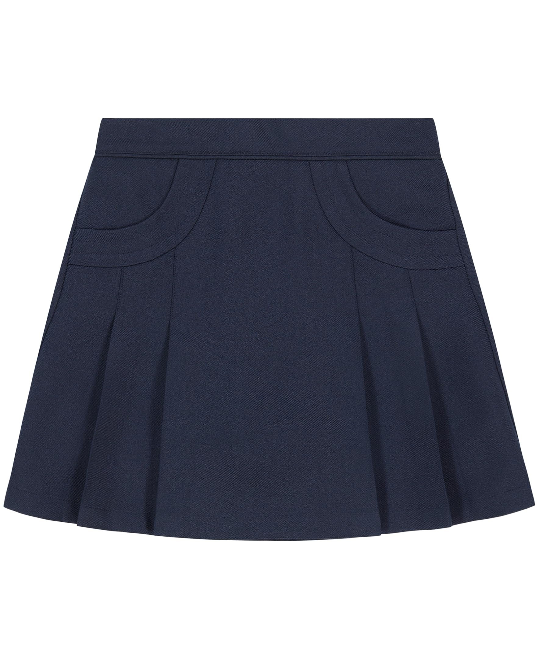 Nautica Girls' School Uniform Pleated Pull-on Scooter Skirt with Undershorts, Knit Waistband & Functional Pockets