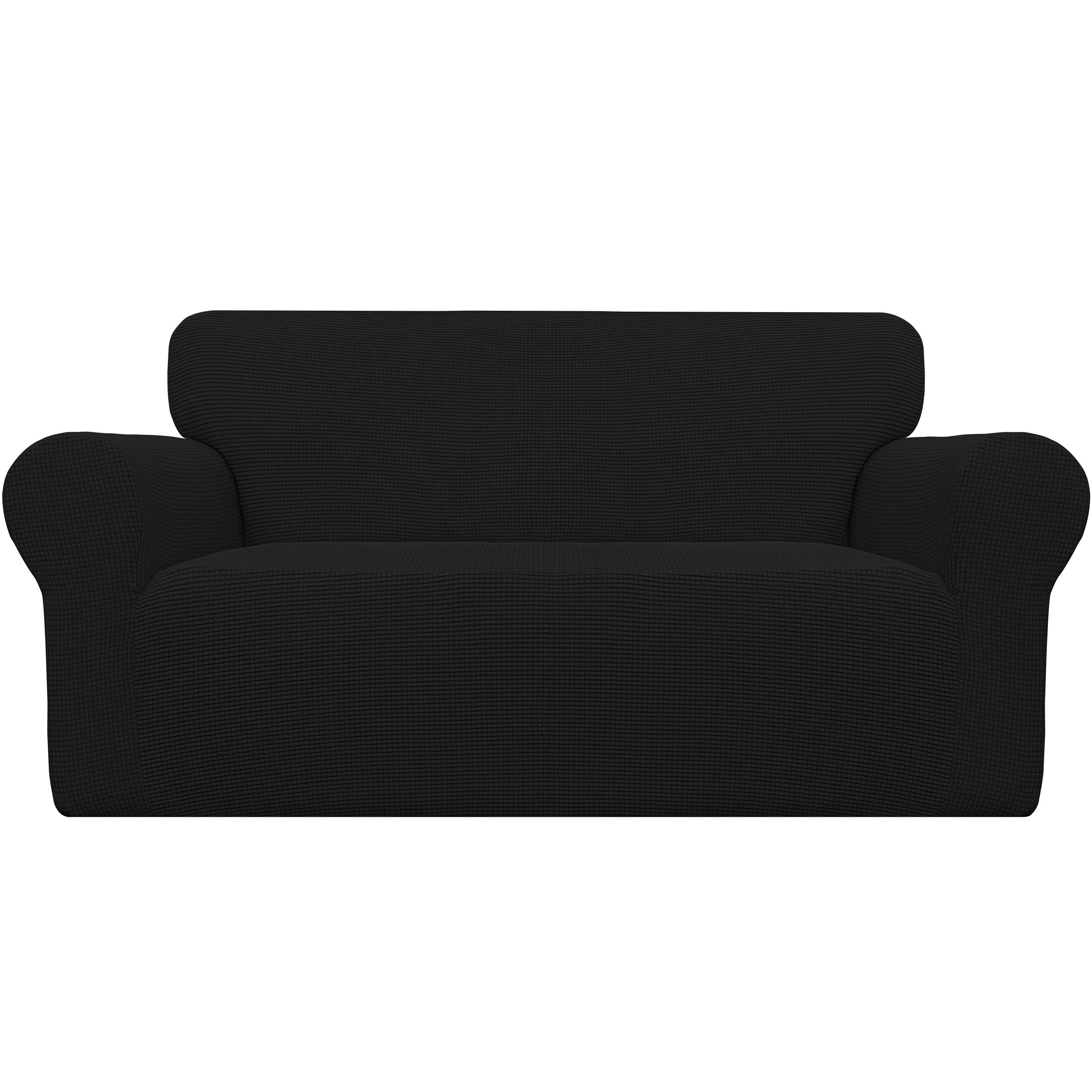 Easy-Going Stretch Loveseat Slipcover 1-Piece Sofa Cover Furniture Protector Couch Soft with Elastic Bottom for Kids Polyester Spandex Jacquard Fabric Small Checks (Loveseat, Black)
