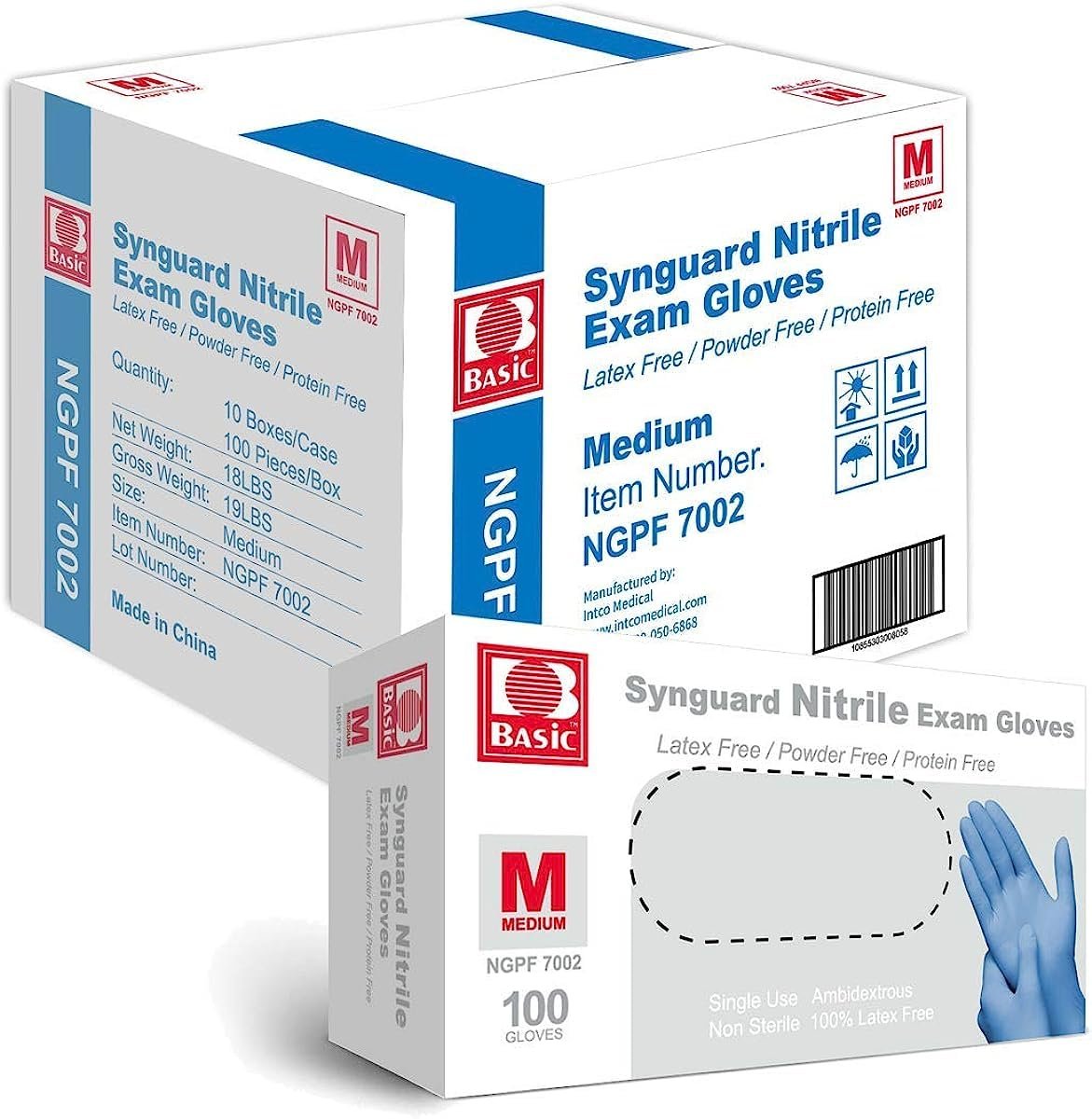 Basic Medical Blue Nitrile Exam Gloves - Latex-Free & Powder-Free - NGPF 7002 (Case of 1,000), Medium