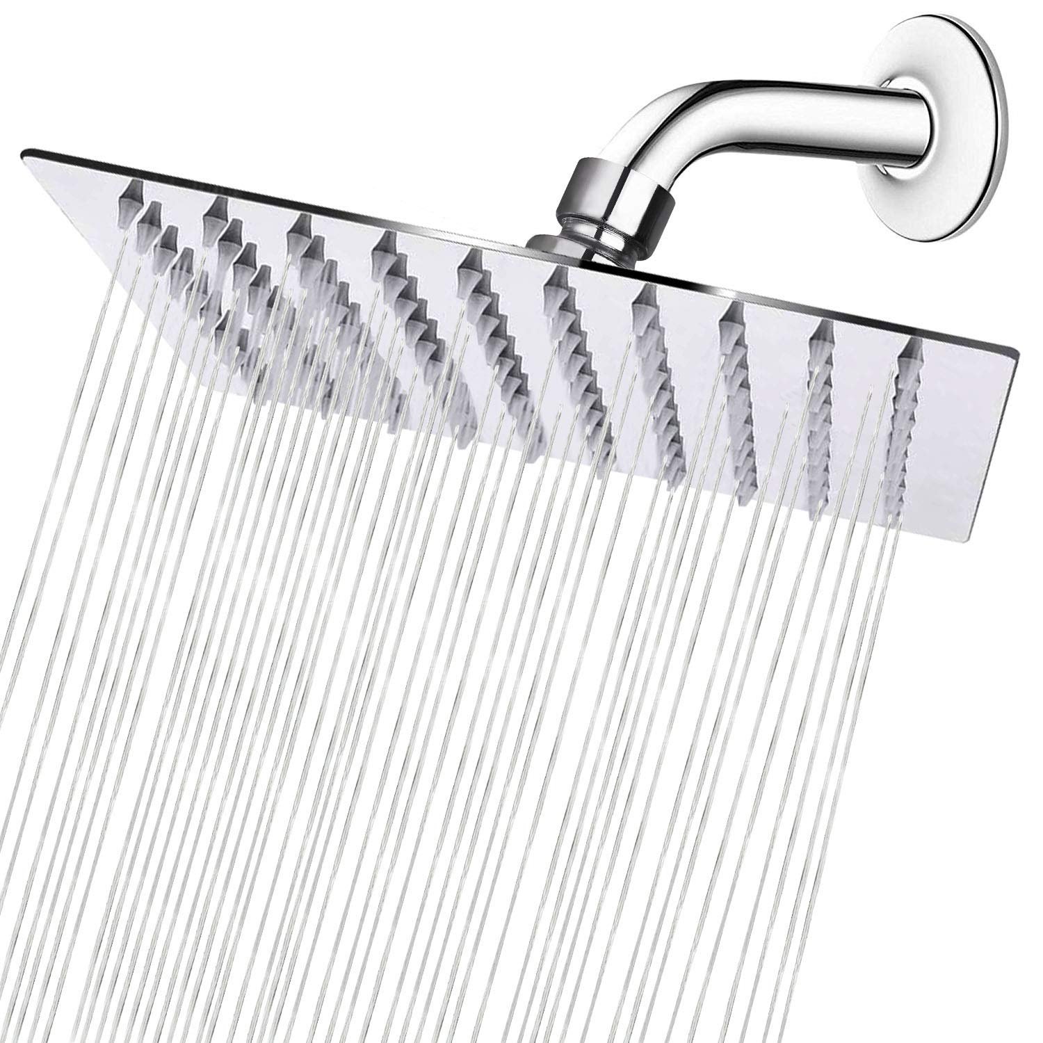 NearMoon Rain Shower Head, High Flow Stainless Steel Square Rainfall Shower, High Pressure Design, Awesome Shower Experience Even At Low Water Flow (8 Inch, Chrome Finish)