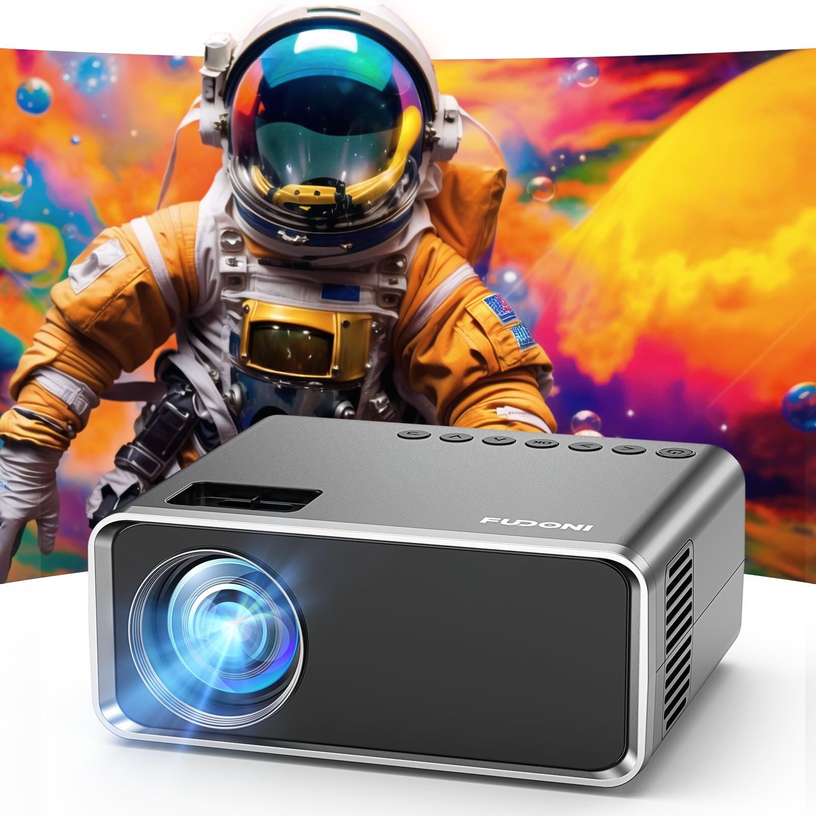 FUDONI Projector with WiFi and Bluetooth 4K Supported, Upgraded Outdoor Movie Projectors Native 1080P FHD, Video Proyector for Home Theater, Compatible w/HDMI/USB/iOS/Android/Windows/TV Stick