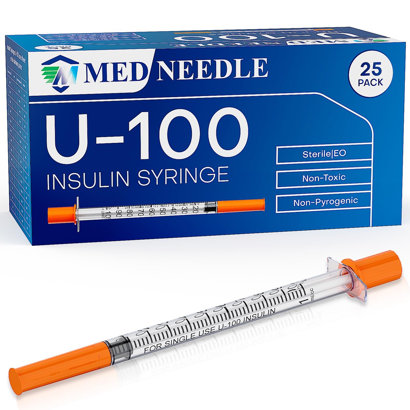 Insulin Syringe U-100 | 1cc with 31G 5/16" (8mm) Needle, Pack of 100