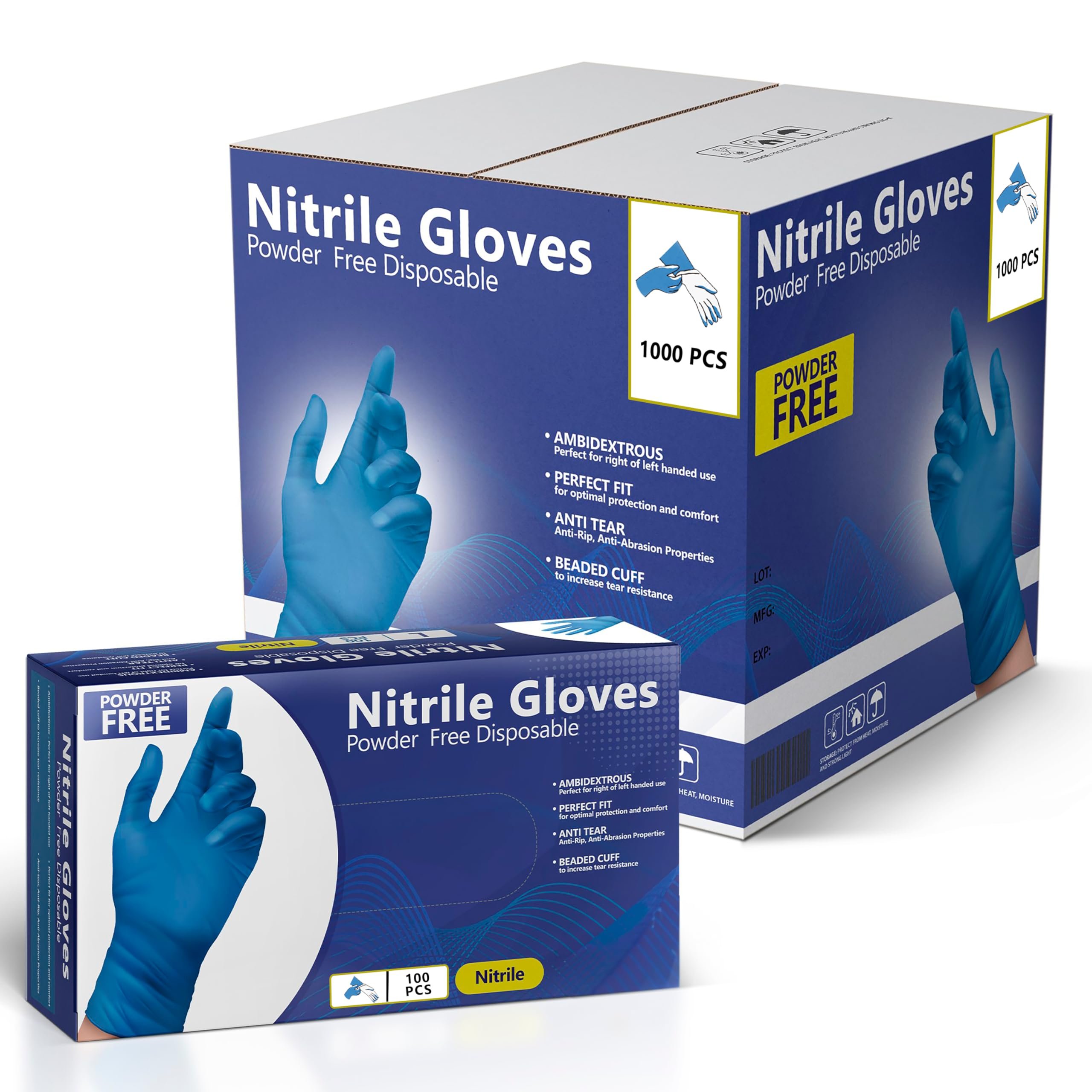 AroCare Nitrile Gloves, Disposable Gloves, Comfortable, Powder Free, Latex Free | 100-1000 Gloves