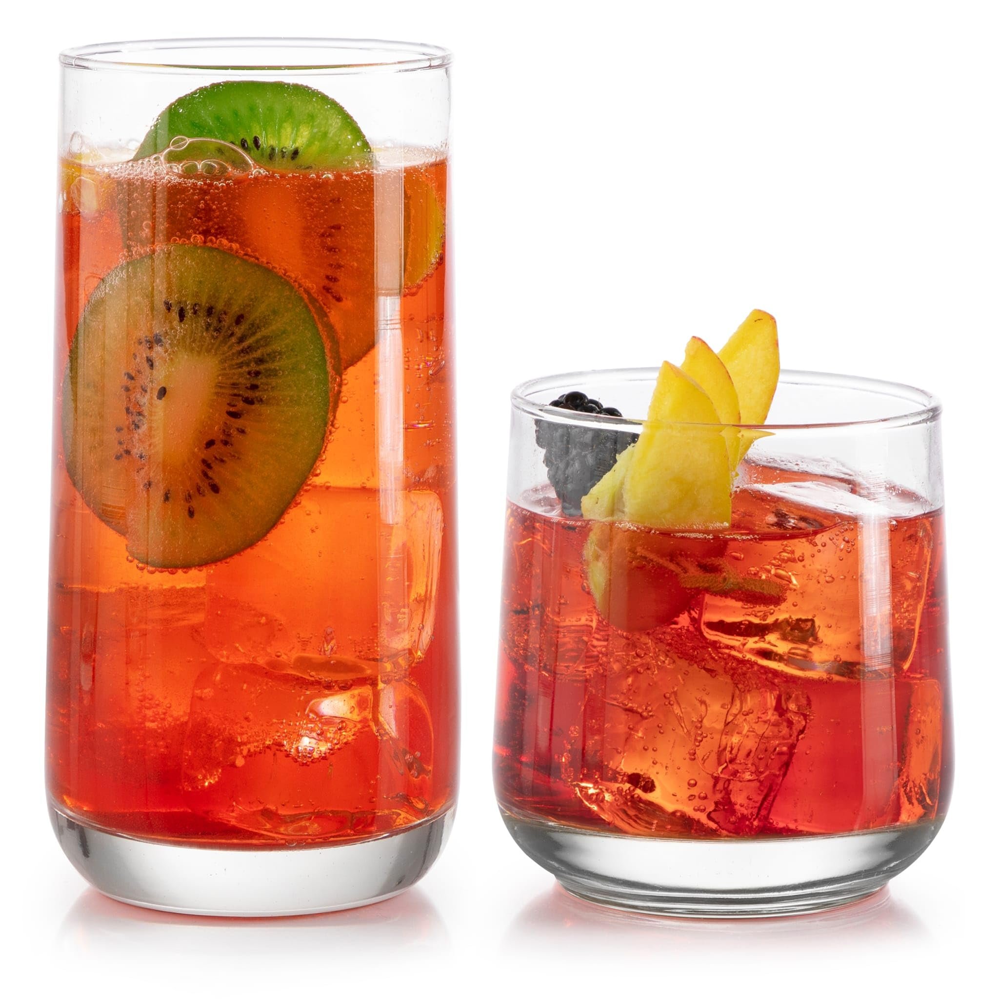 Libbey Ascent Tumbler and Rocks Glasses Set of 16 with Curvature | Versatile Glassware Set | for Parties and More