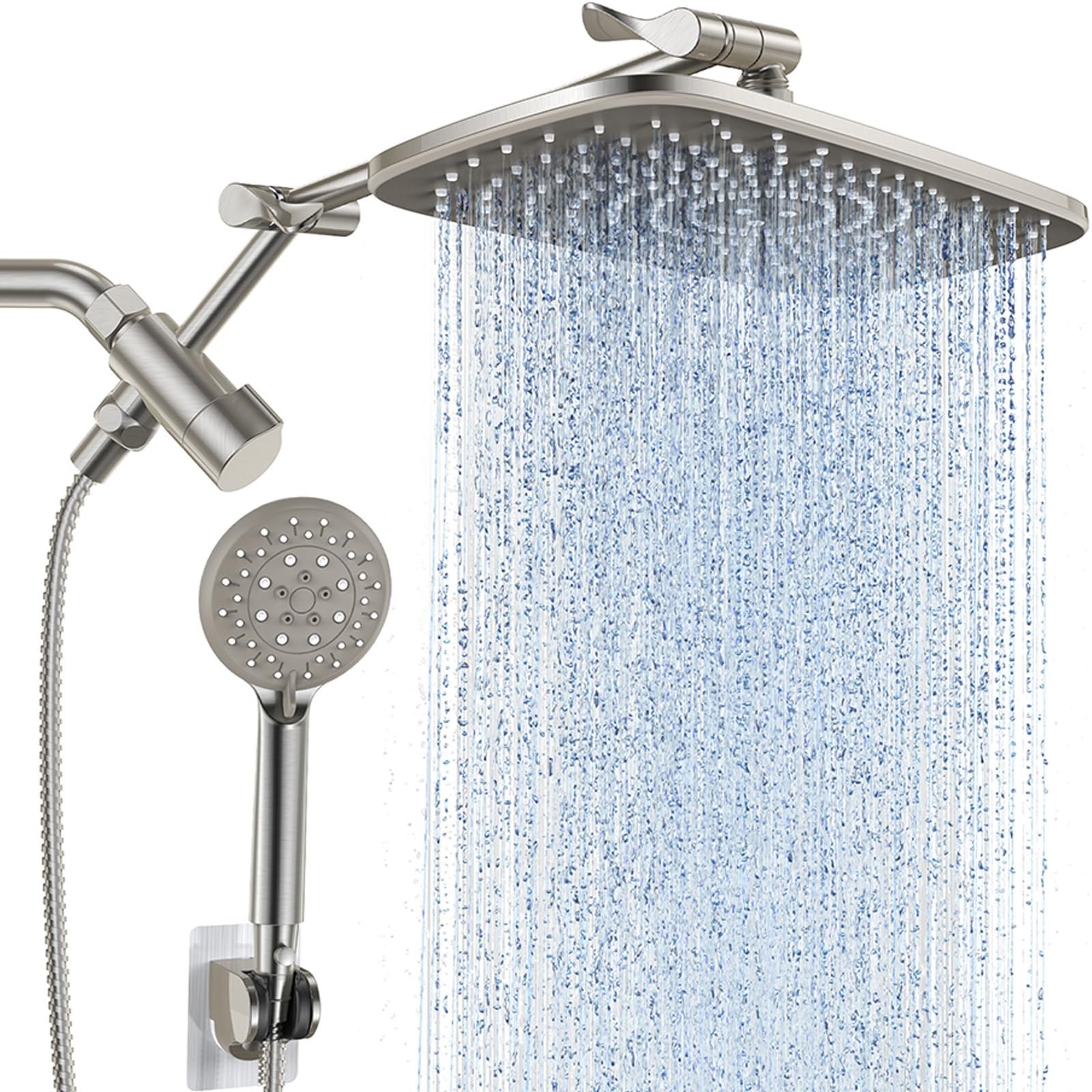 Veken 11.8 Inch Rain Shower Head with 6 Modes Handheld Water Spray,Wide Showerhead Combo with Extension Arm-housewarming gifts,1.8gpm Dual Shower with Anti-Clog Nozzles,Brushed Nickel