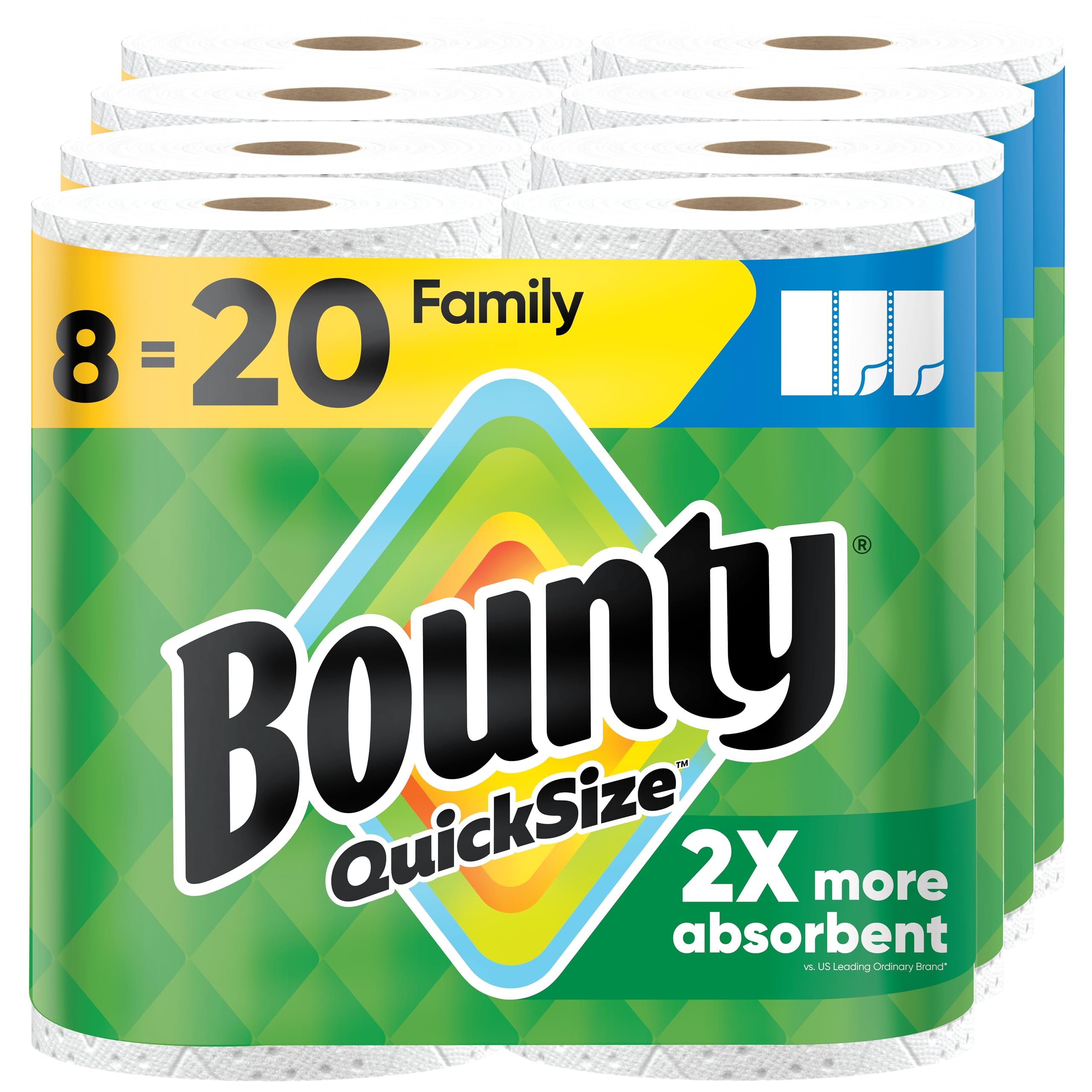 Bounty Quick Size Paper Towels, White, 8 Family Rolls = 20 Regular Rolls