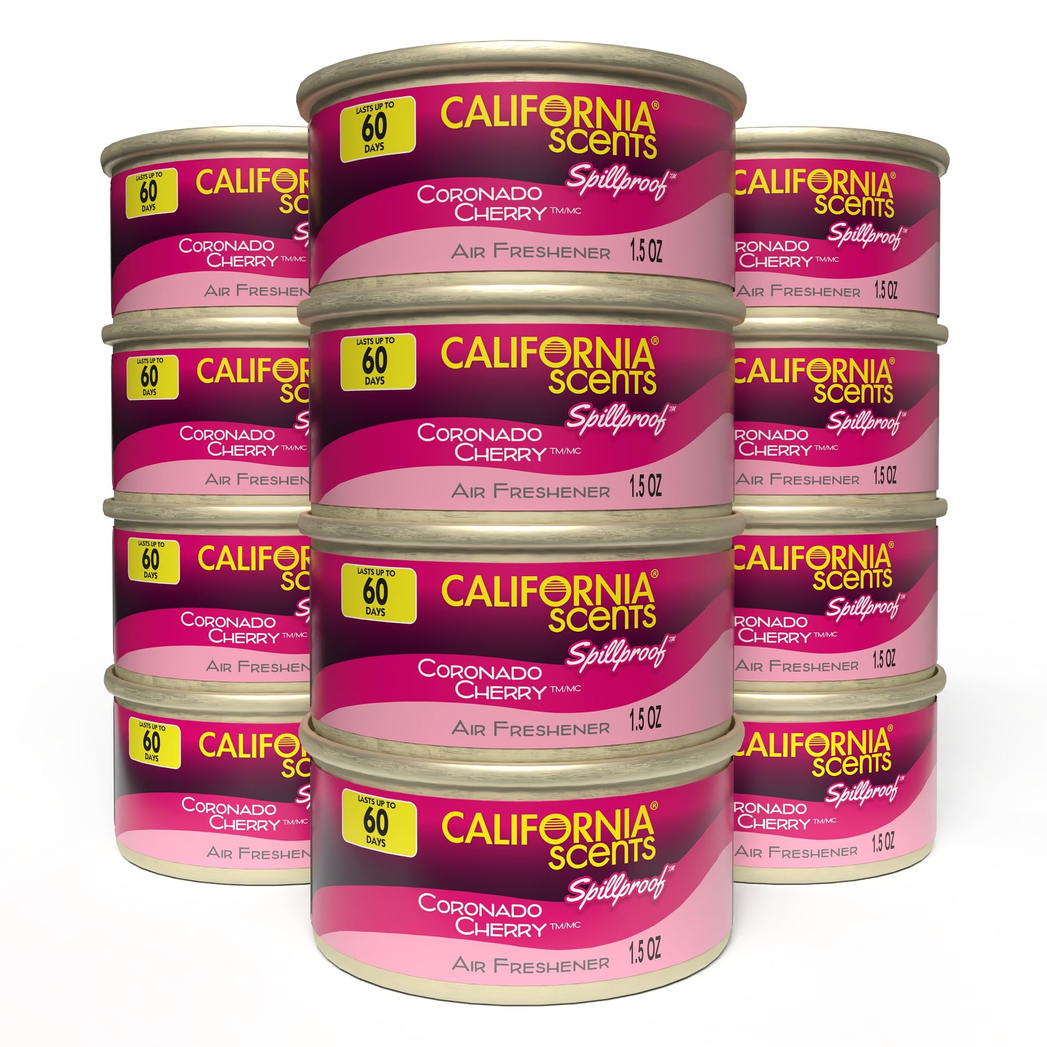 Can Air Freshener and Odor Neutralizer by California Scents, Set of 12 Spillproof Cans for Home and Car, Coronado Cherry, 1.5 Oz Each