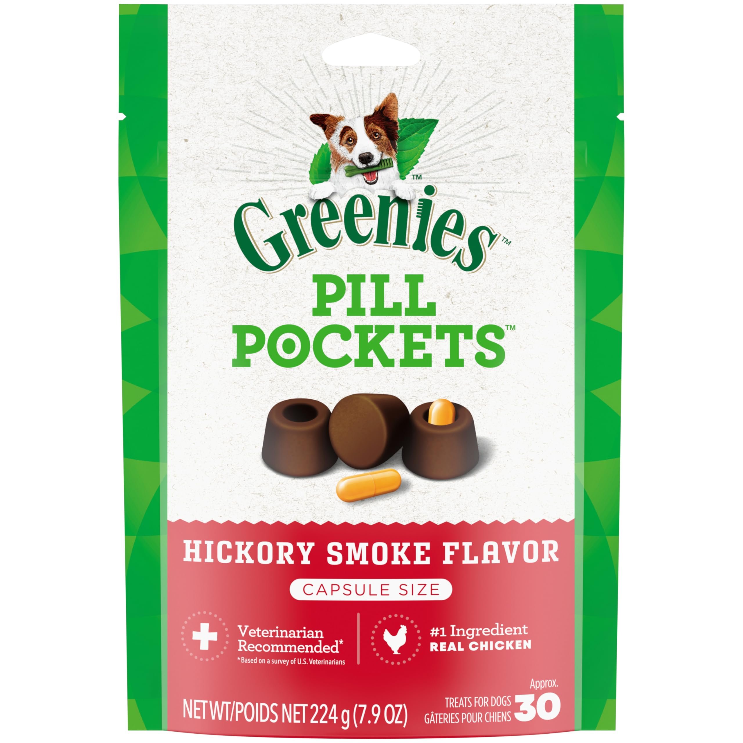 Greenies Pill Pockets for Dogs Large Size, Soft Dog Treats, Hickory Smoke Flavor, 7.9 oz. Pouch (30 Treats)