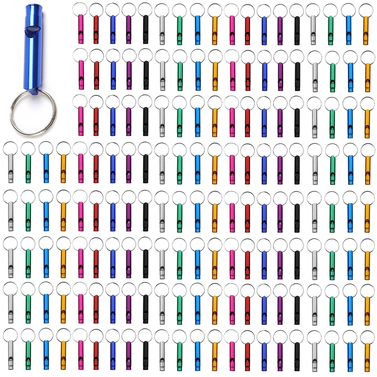 Tergy 50-100 Pieces Emergency Whistle with Keychain Aluminum Survival Whistle Key Chain for Camping Hiking Boating Hunting Fishing