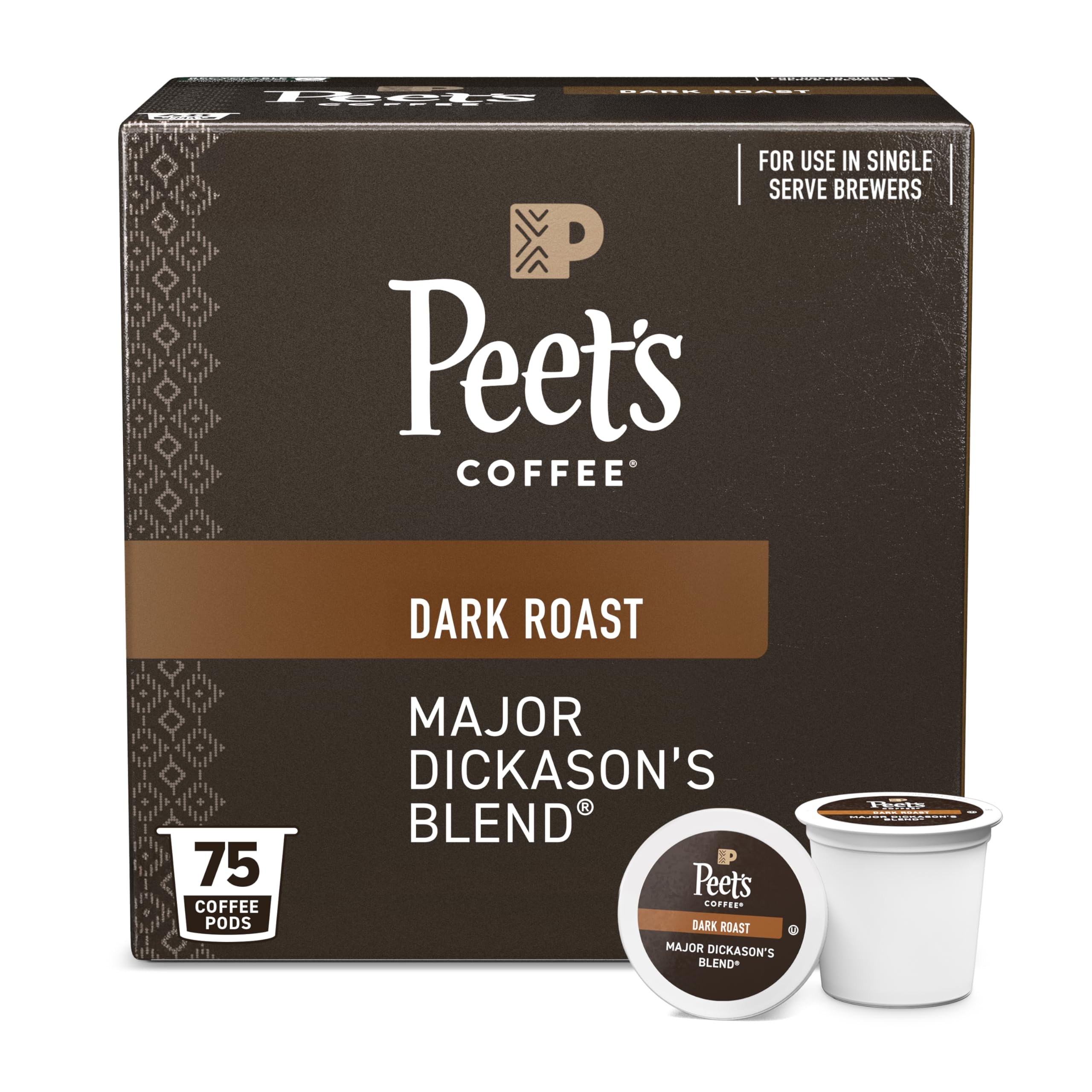 Peet's Coffee, Dark Roast Single Serve Coffee Pods - Major Dickason's Blend 75 Count (1 Box of 75 Pods)