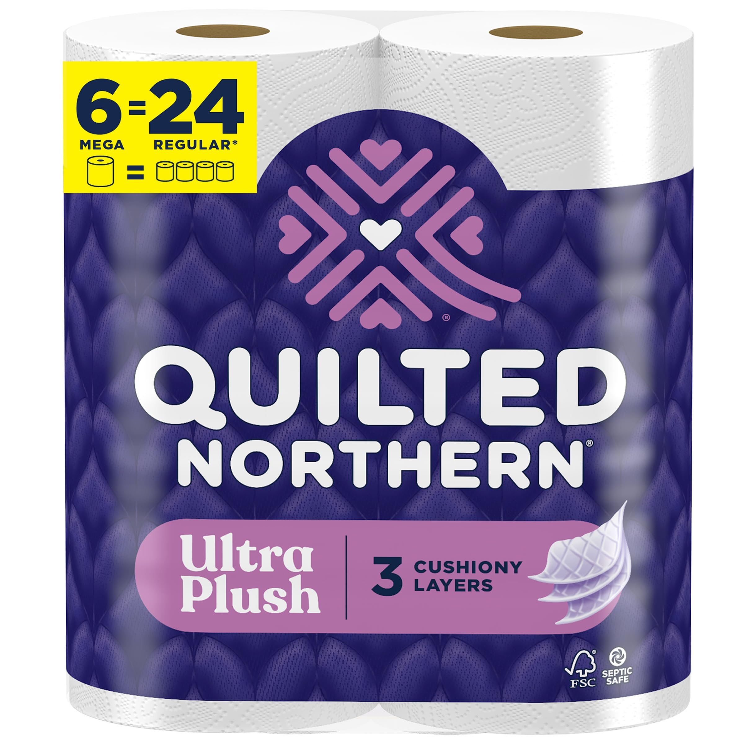 Quilted Northern Ultra Plush Toilet Paper, 6 Mega Rolls = 24 Regular Rolls, 3X Thicker*, 3 Ply Soft Toilet Tissue