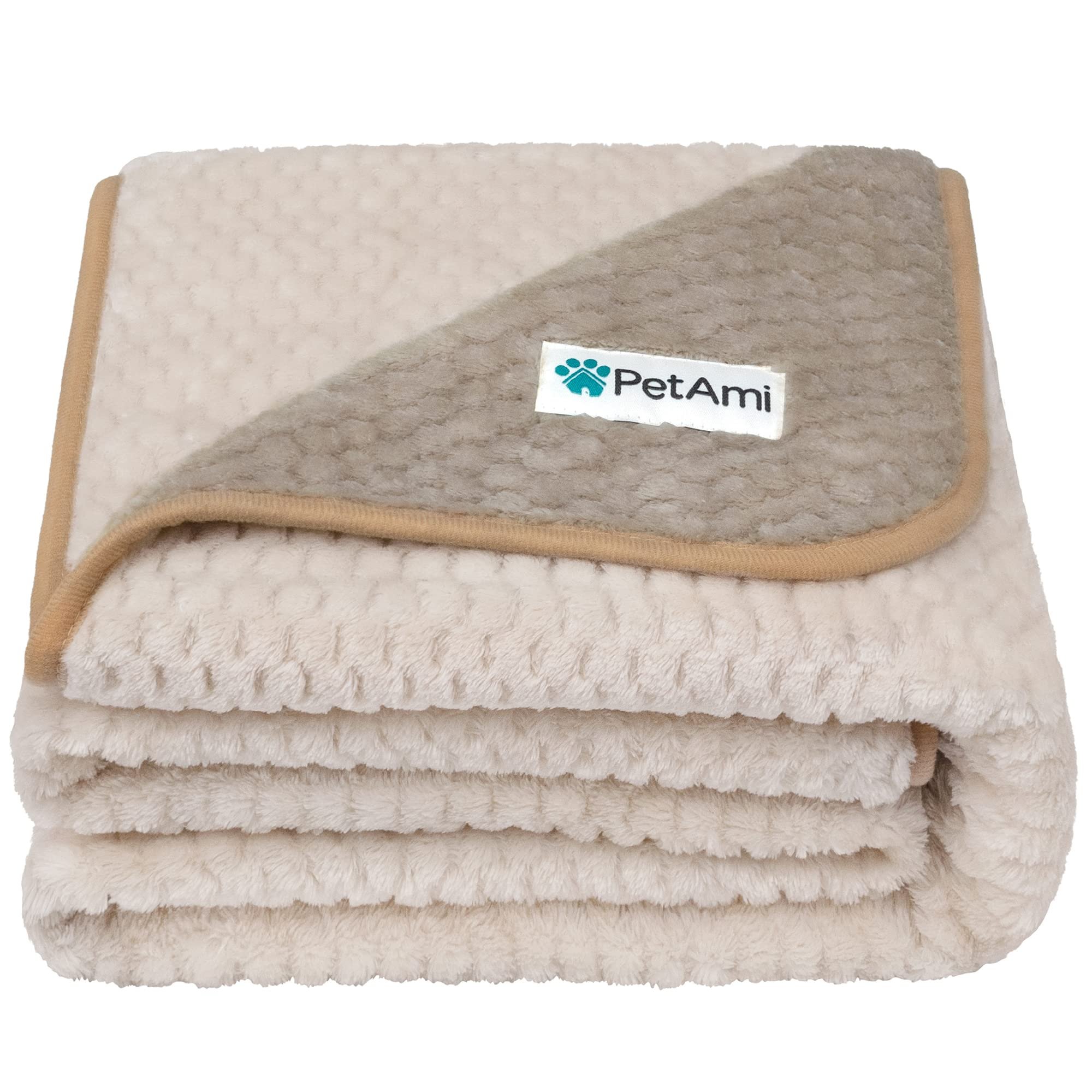 PetAmi Waterproof Dog Blanket, Leakproof XL Pet Blanket for Large Dogs, Furniture Sofa Couch Cover Protector, Fleece Cat Throw Bed Crate Kennel, Reversible Washable Soft Plush, Twin 60x80 Taupe Beige