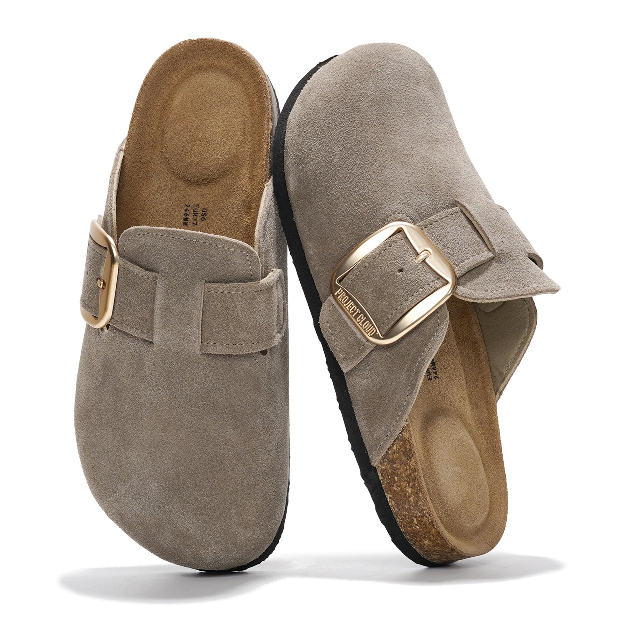 Project Cloud Genuine Leather Clogs for Women Shoes - Memory Foam Insole, Non-Slip & Natural Cork Footbed Arch Support Big Buckle Womens Clogs and Mules for Women Footwear (Manchester)