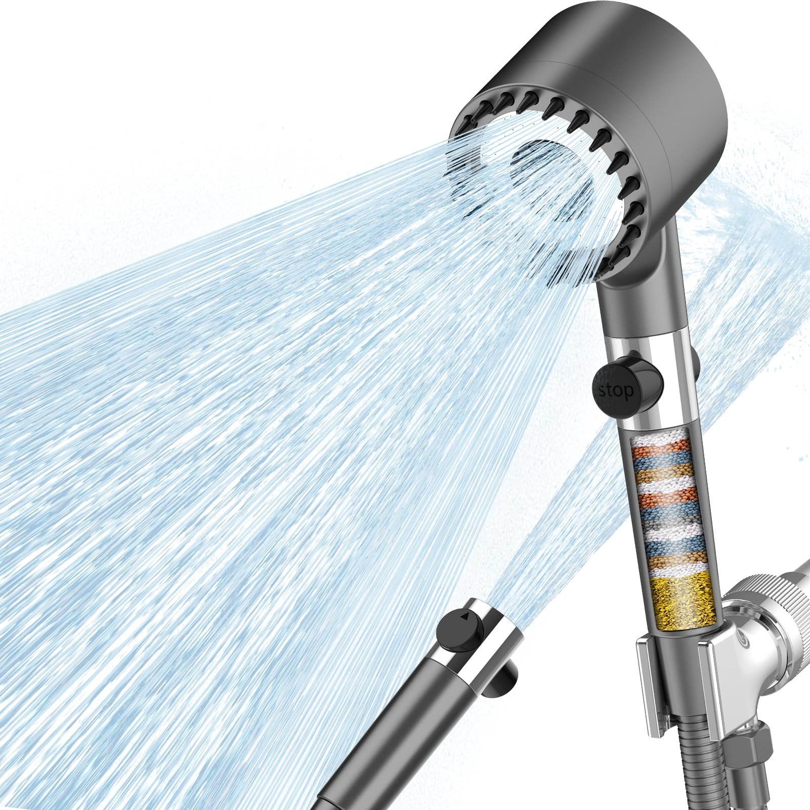 Filtered Shower Head with Handheld, High Pressure Shower Head 3 Spray Settings, One-Touch ON/OFF Switch for Pets and Child Shower, Reliable Shower Head Filter System Prevents Dry Skin & Damaged Hair