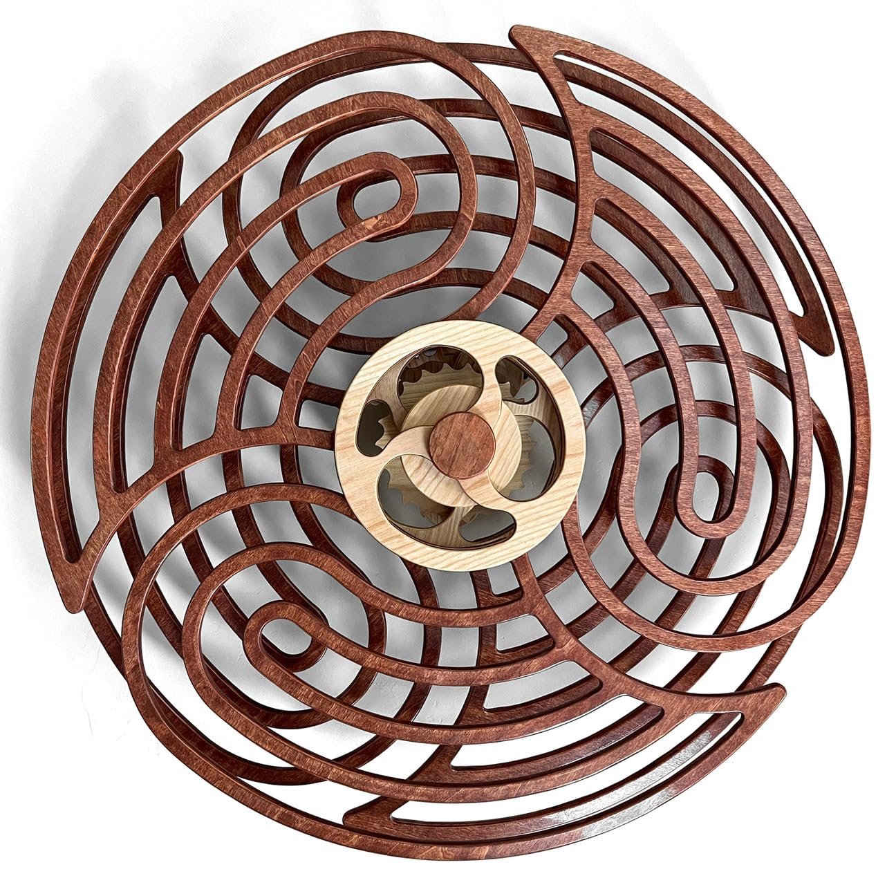 Mindsight Moving Kinetic Wall Art - Wind up to power peaceful motion (no battery) - Calming Wall Décor for Living Room, Office, Bedroom, Kitchen - Hand Crafted Wood - Ripple, Canyon Brown