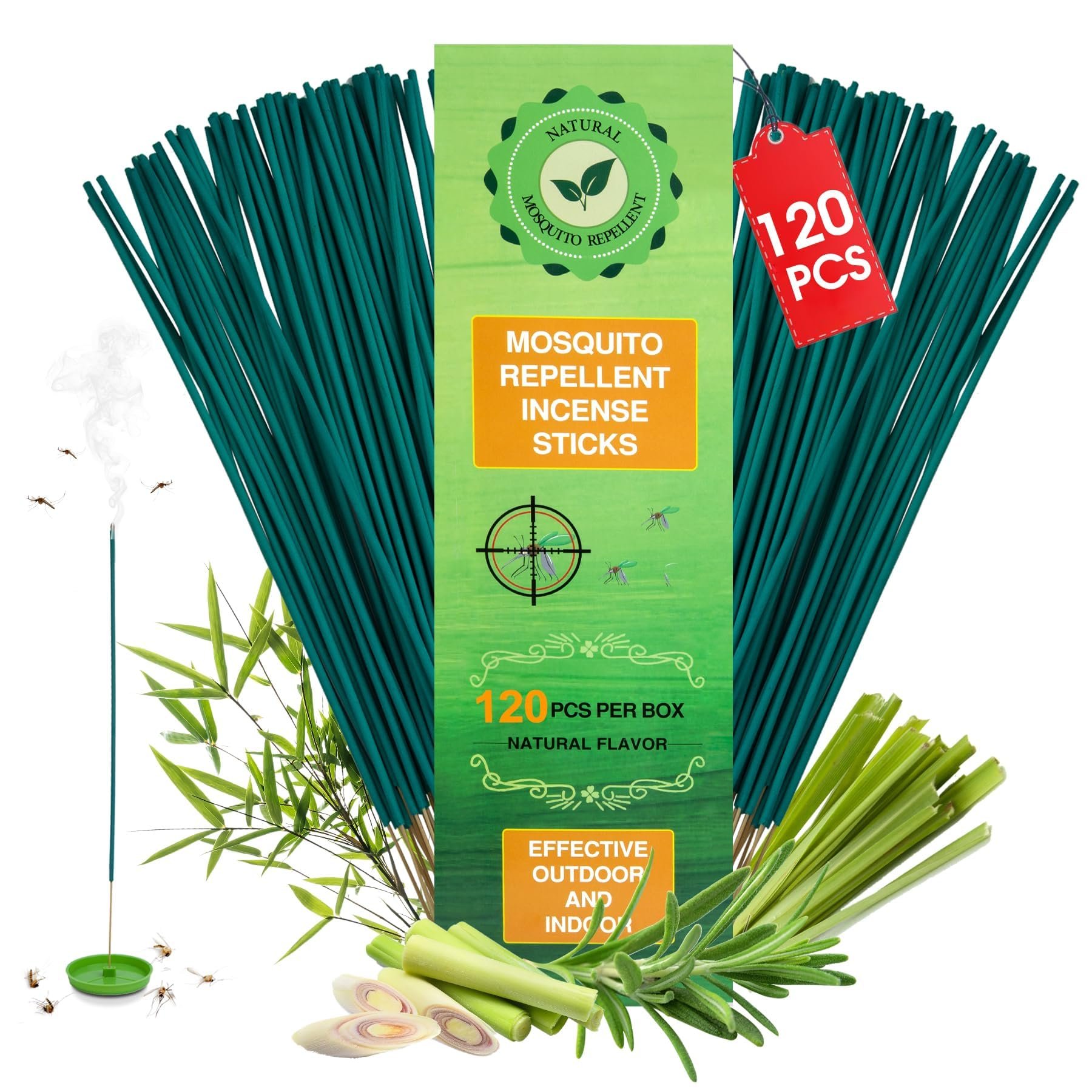 120 Pcs Natural Mosquito Repellent Outdoor Patio, Citronella Oil Mosquito Incense Sticks Plant-Based Bug Repellent for Patio Camping Fishing Backyard Travel Mosquito Control