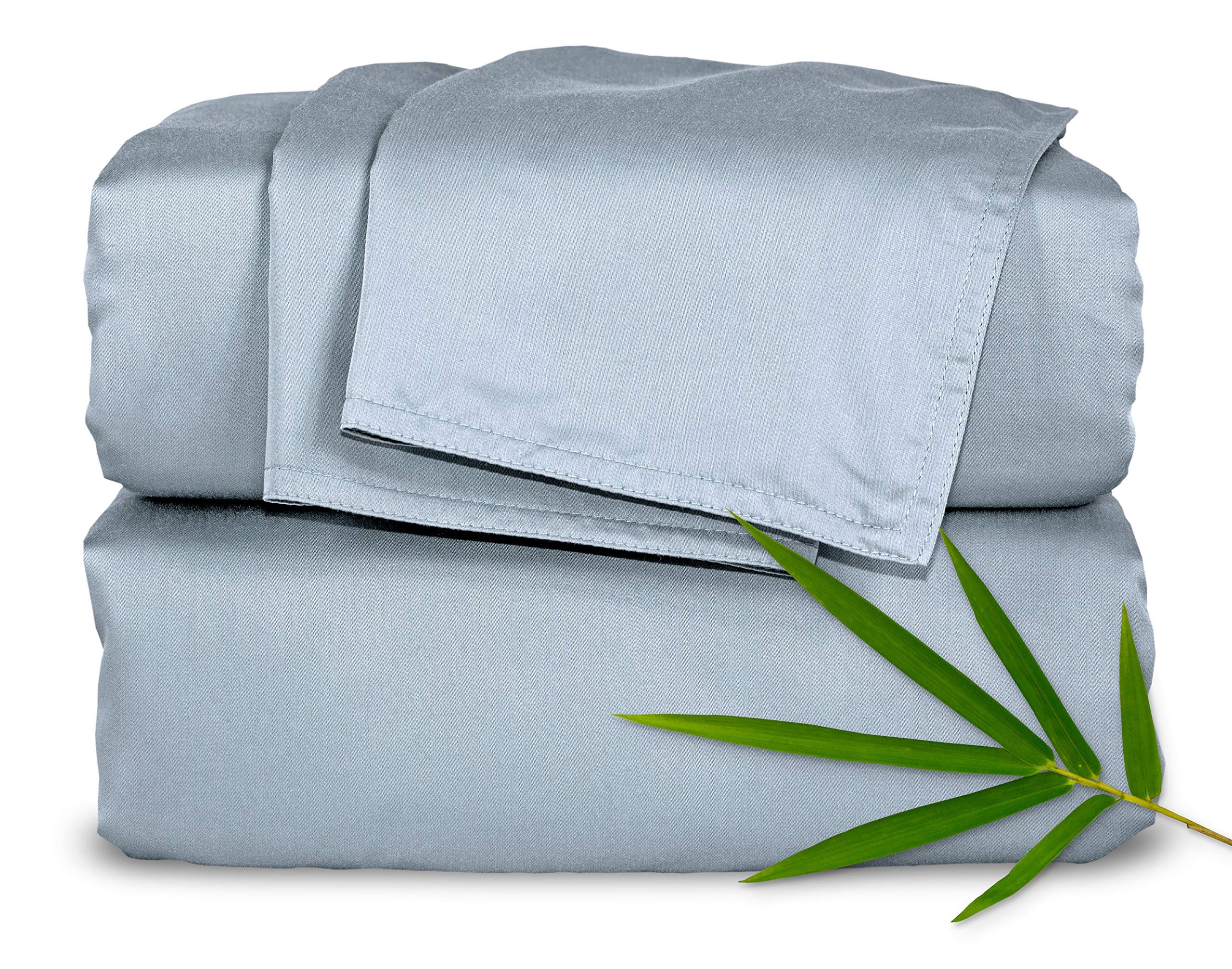 Queen Sheets by Pure Bamboo, Genuine 100% Organic Viscose Derived from Bamboo Bed Sheet Set, Luxuriously Soft & Cooling, Double Stitching, Lifetime Quality Promise (Queen, Sterling Blue)