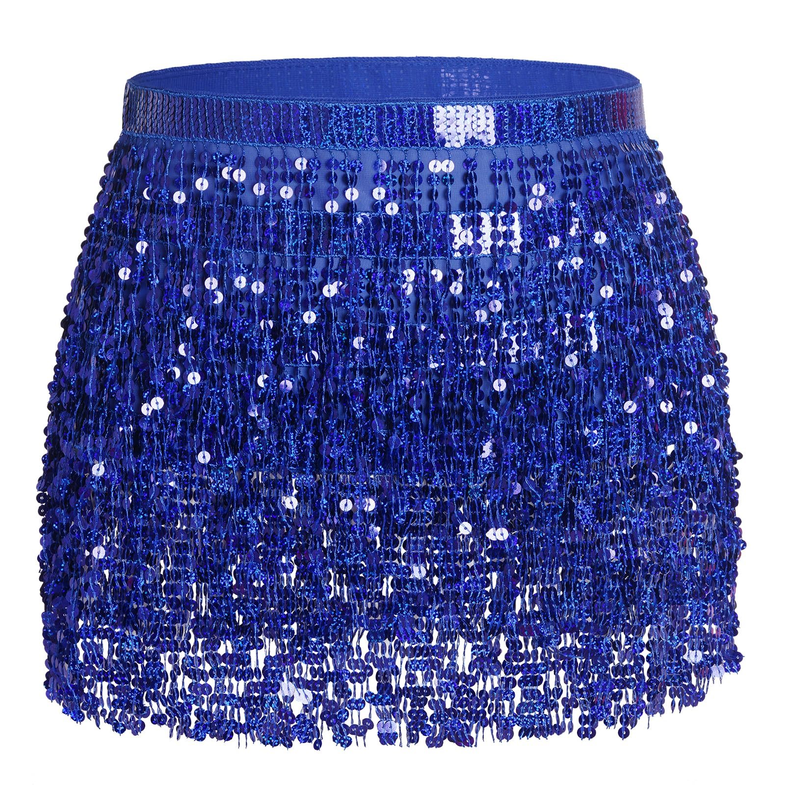 Belly Dance Hip Scarf Sequin Tassel Skirt Wrap Sparkly Rave Costume for Women