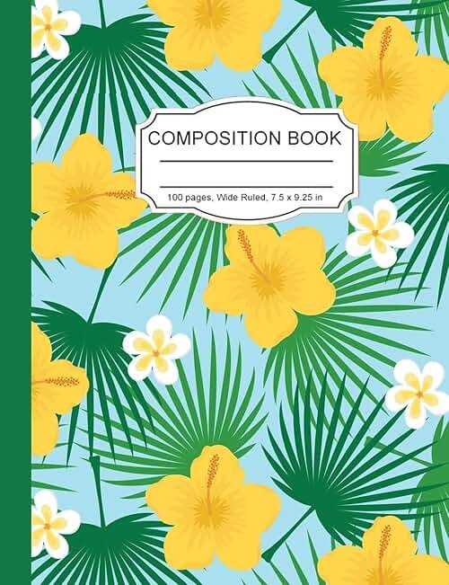 Composition Book: Hawaii Yellow Hibiscus Wide Ruled Paper Lined Notebook Journal for Women Students Homeschool Office Teacher 7.5 x 9.25 in 100 Pages - Product Image