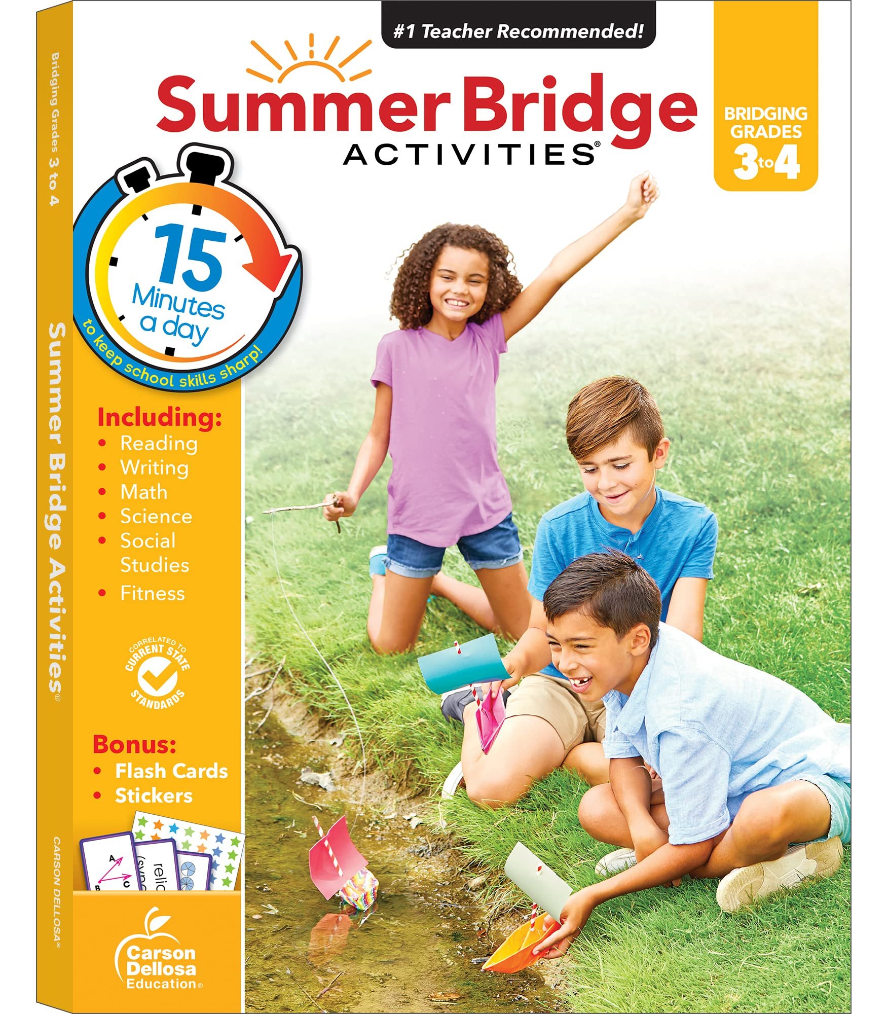 Summer Bridge Activities 3rd to 4th Grade Workbook, Activity Book with Math, Reading Comprehension, Science, Fitness, Social Studies, Writing Practice, and Flash Cards (Volume 5) - Product Image