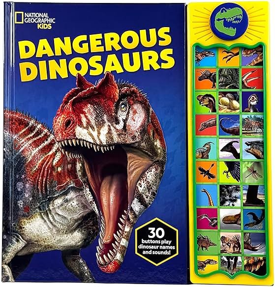 National Geographic Kids - Dangerous Dinosaurs 30-Button Animal Sound Book - Plays Dinosaur Names and Sounds - PI Kids - Product Image