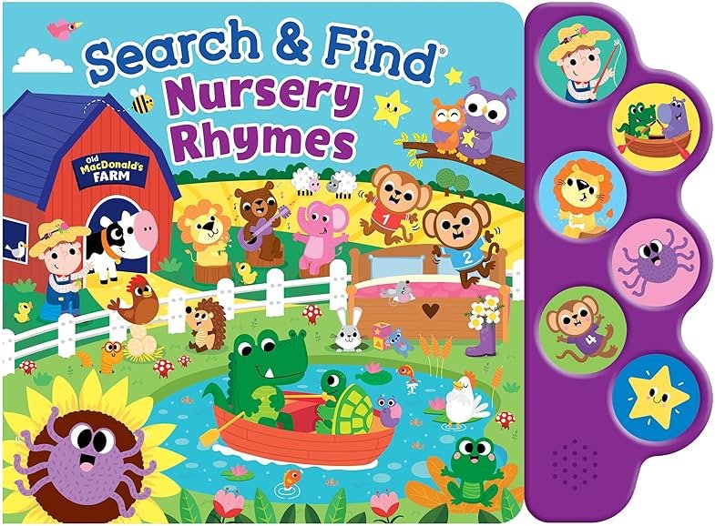Search & Find Nursery Rhymes – Interactive Sound Book with 6 Buttons | Toddler Musical Board Book | Classic Songs & Hidden Picture Fun | Early Learning Seek and Find Activity Book for Boys & Girls - Product Image