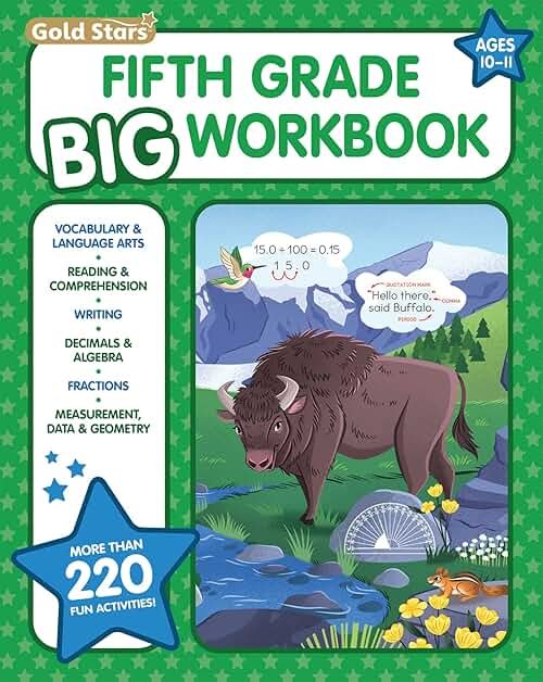 5th Grade BIG Workbook: All Subjects for Kids 10 - 11 includes 220+ Activities Reading Comprehension, Vocabulary and Language Arts, Writing, Math ... Fractions, Geometry, Decimals and More - Product Image