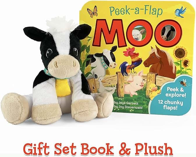 Moo Peek-a-Flap Gift Set: Includes Lift-A-Flap Board Book and Cuddly Plush Toy Friend for Birthdays, Baby Showers, Christmas and Easter Basket Stuffers - Product Image