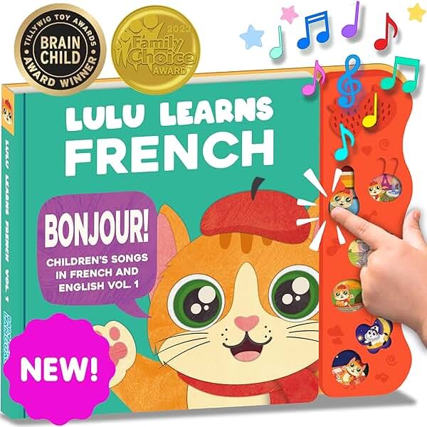 Lulu Learns French Vol. 1 — Interactive Sound Board Book for Toddlers 1-3, Bilingual English & French Songs & Music, Talking Musical Learning Toy and Gift for Babies & Kids - Product Image