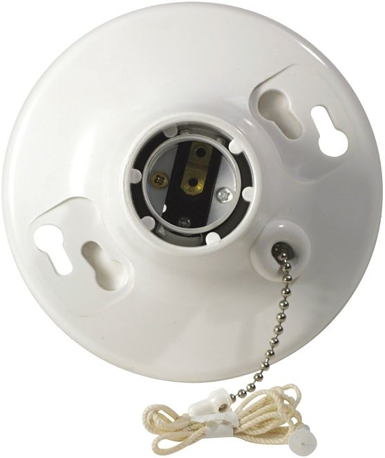 Leviton R50-08827-CW4 1-Piece Top Wired Lamp Holder with Pull Chain, 660 W, Incandescent/Fluorescent/CFL, Medium,White - Product Image