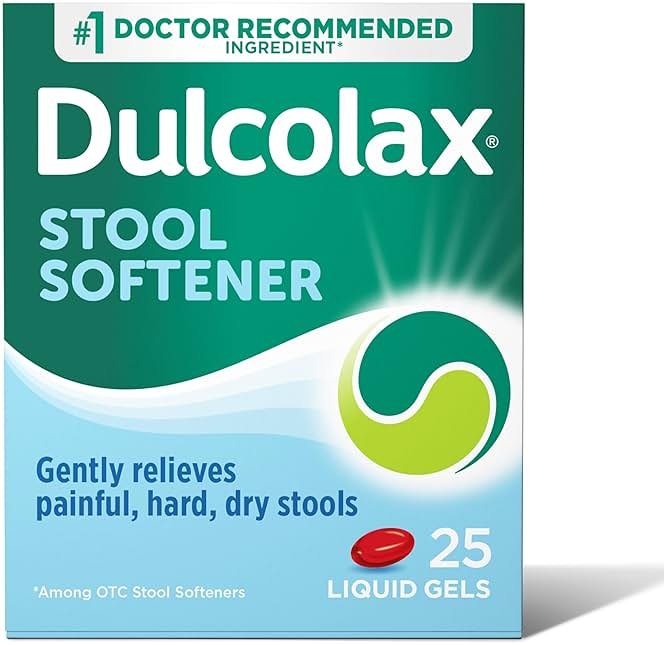 Dulcolax Stool Softener Laxative Liquid Gel Capsules, Gentle Constipation Relief for Hard, Dry Stools, Docusate Sodium 100 mg, 25 Count - Product Image