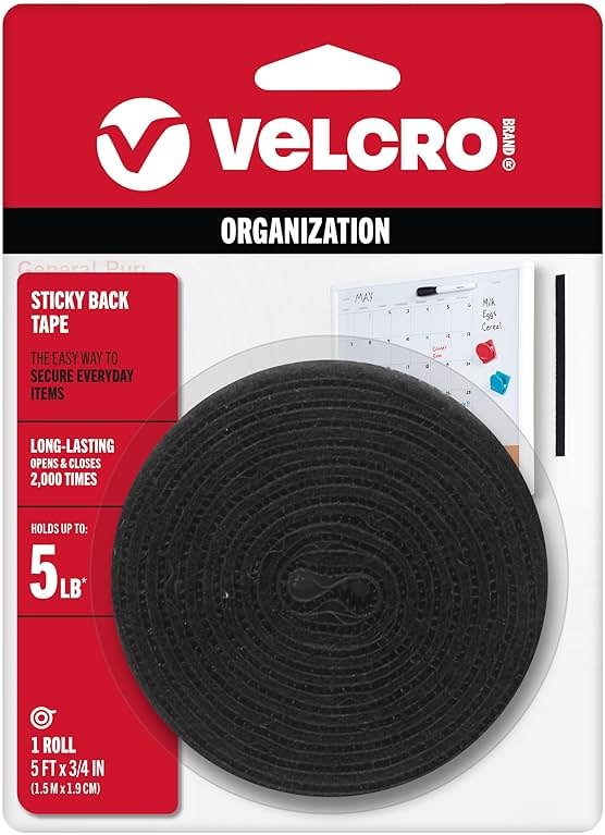 VELCRO Brand 5 Ft x 3/4 In | Black Tape Roll with Adhesive | Cut Strips to Length | Sticky Back Hook and Loop Fasteners | Perfect for Home, Office or Classroom - Product Image