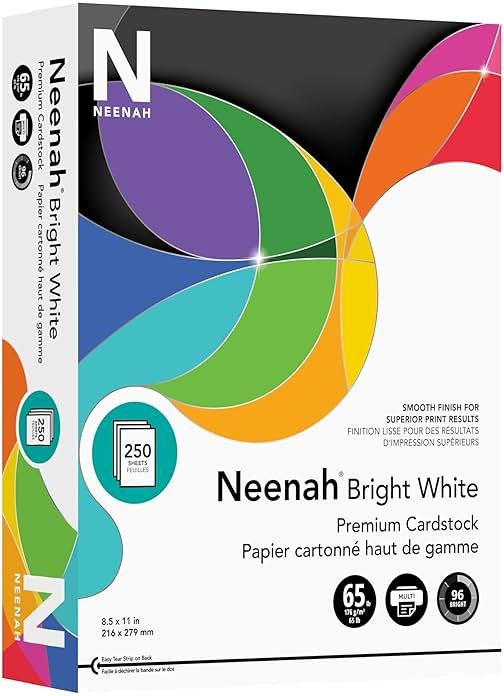 Neenah Bright White Bright White Card Stock, 96 Bright, 65 lb Cover Weight, 8.5 x 11, 250/Pack - Product Image